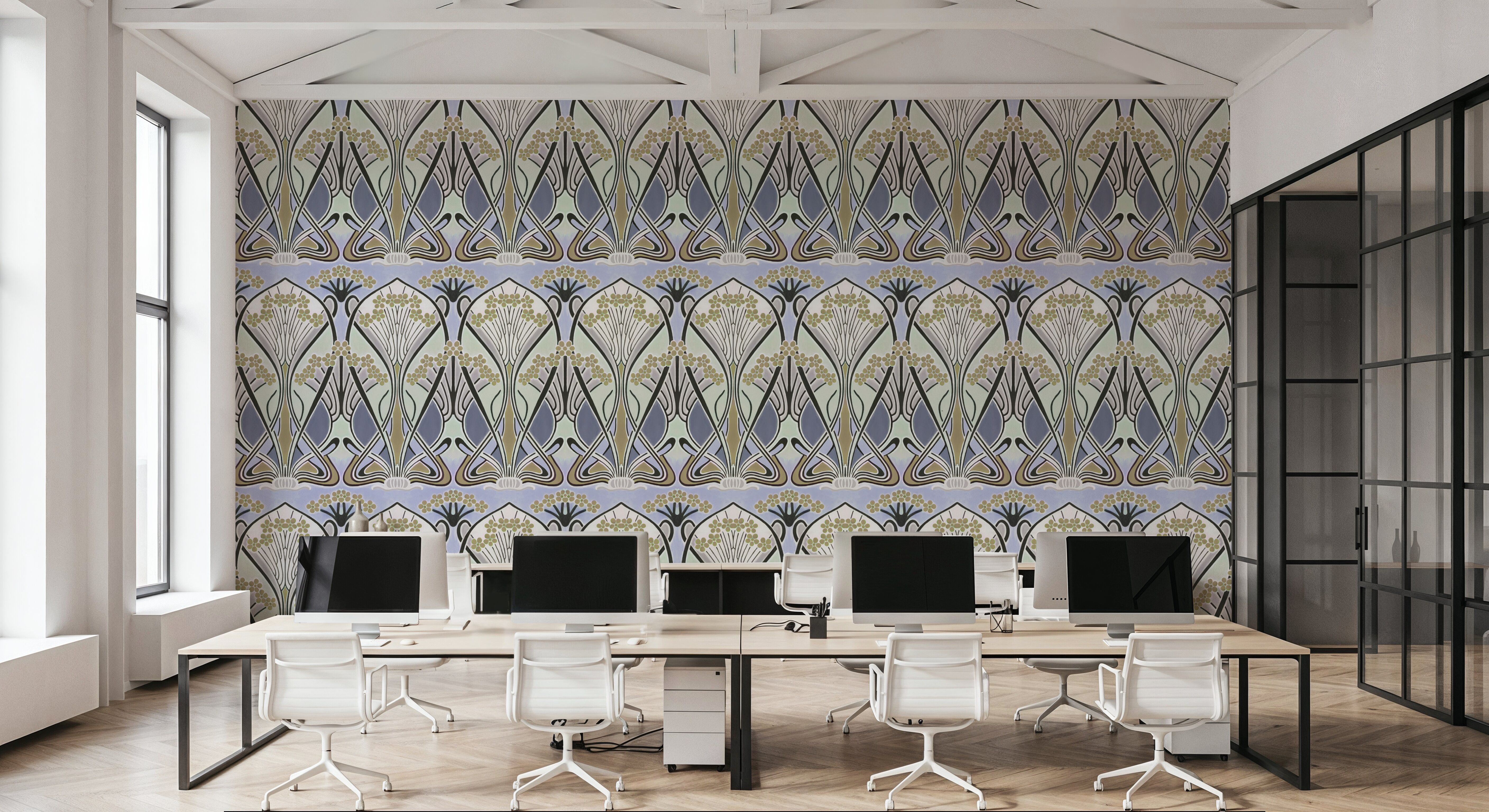 Floral Art Deco Aura, Periwinkle, Tapet