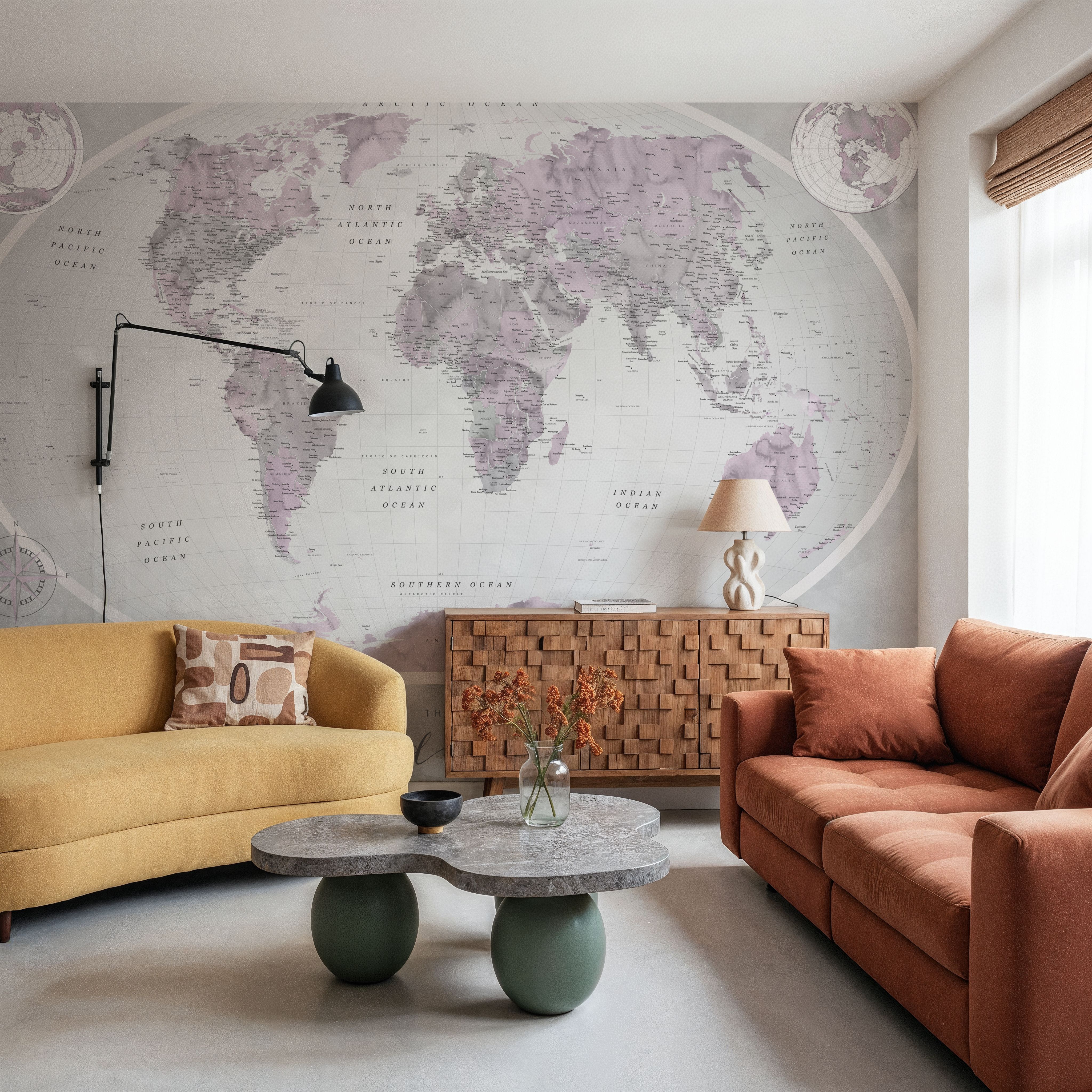 World Map Atlas Pink