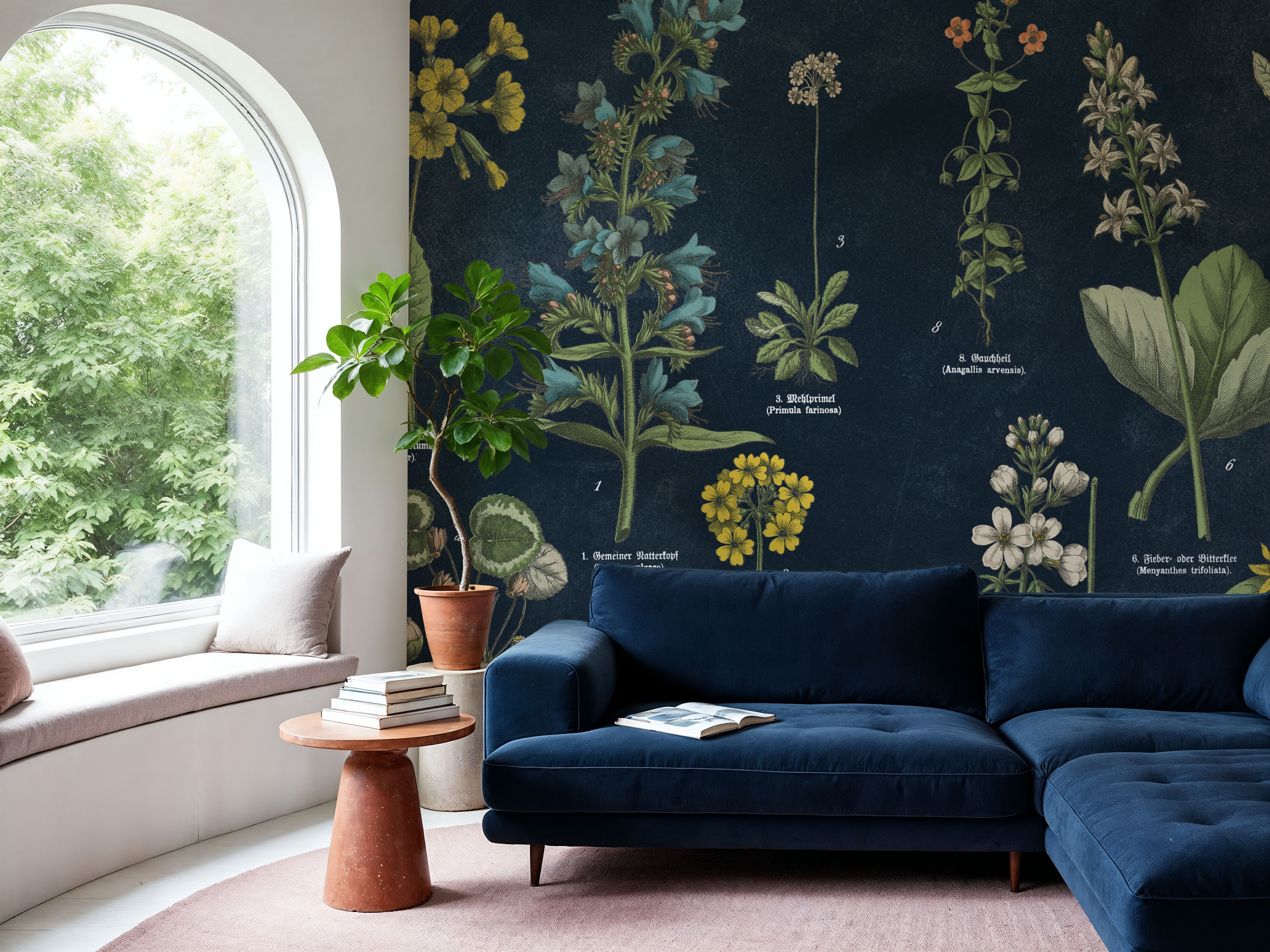 Botanical Floral Chart I Dark Blue
