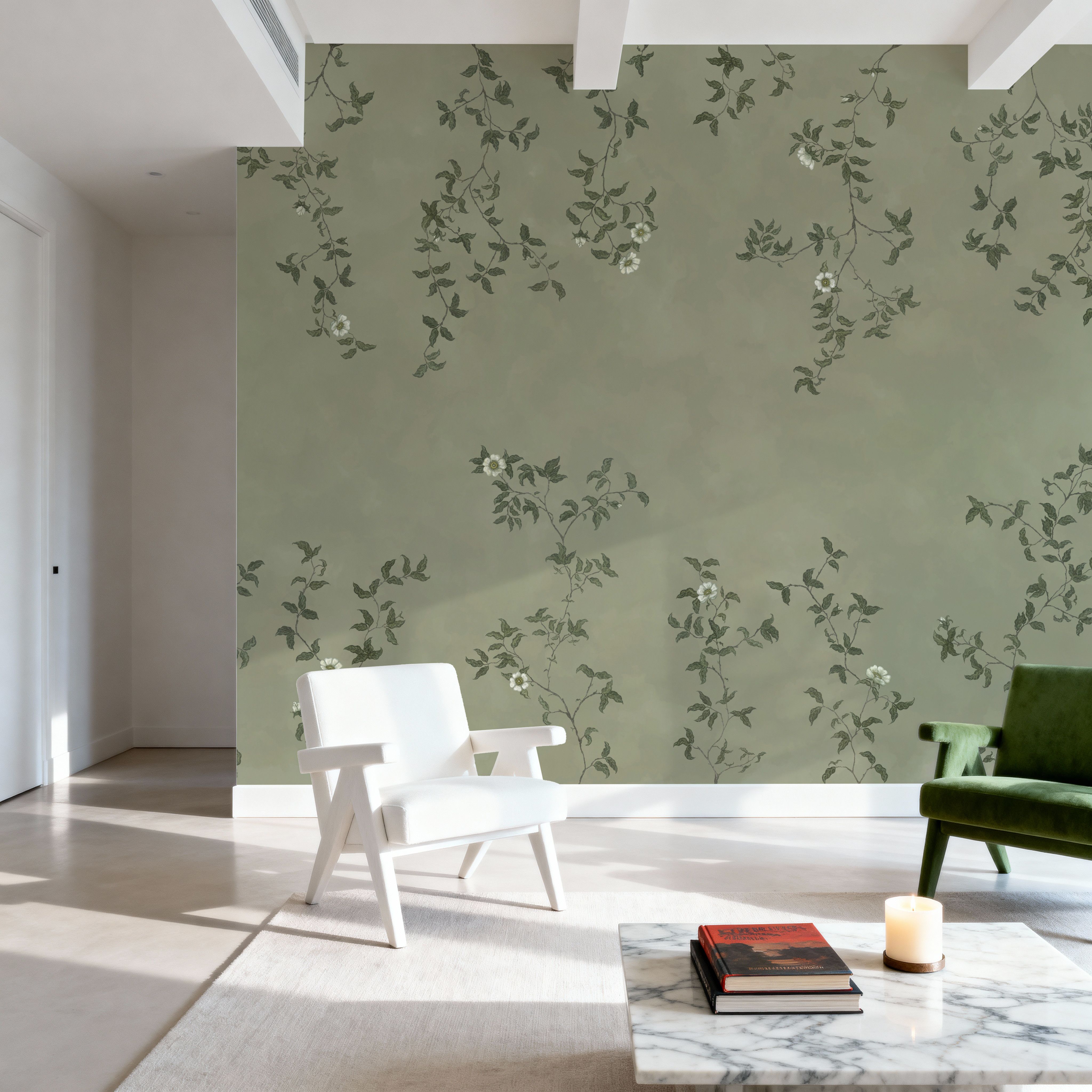 Rambling Rose, Ivory on Jade