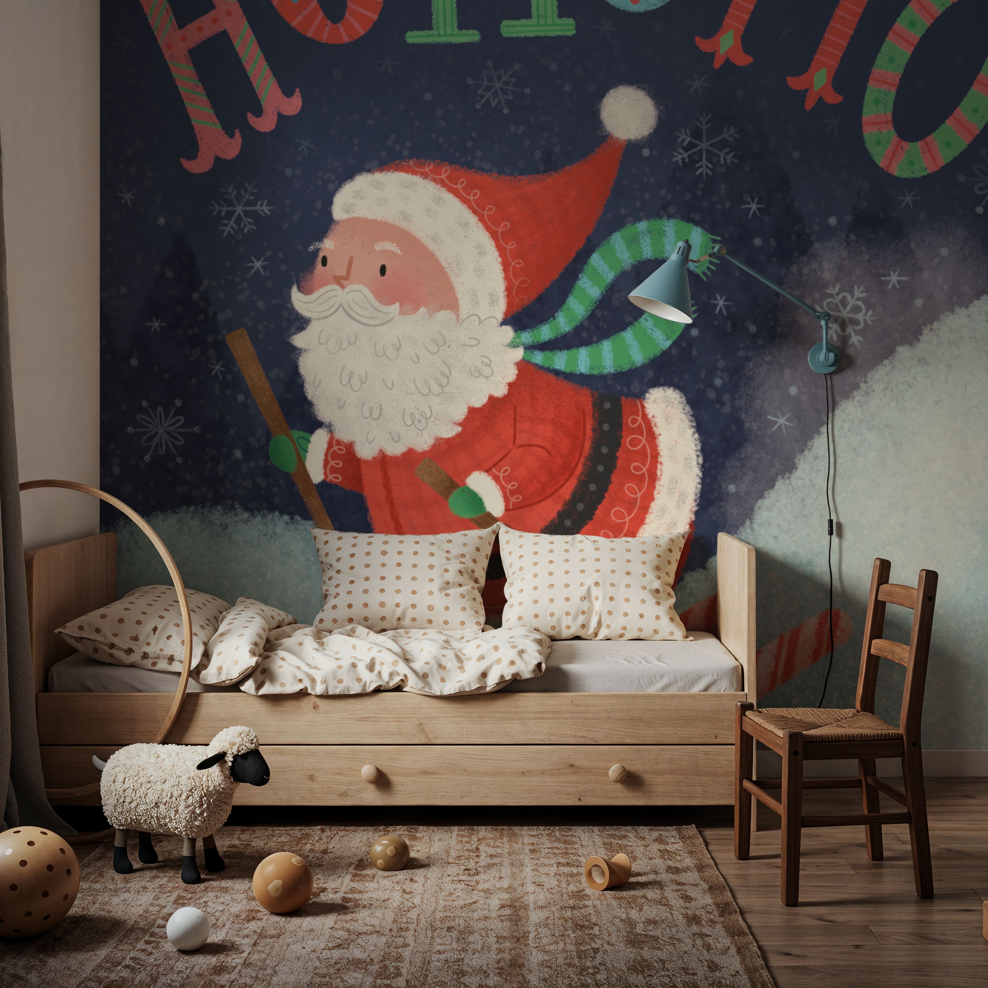 Wall Mural - Skiing Santa - Red - Kids' Room - Wallism US - Premium, Textured or Peel & Stick
