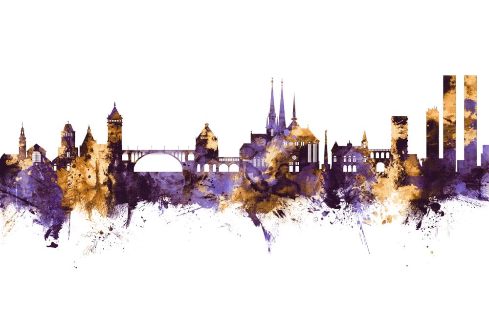 Luxembourg City Skyline Purple & Gold