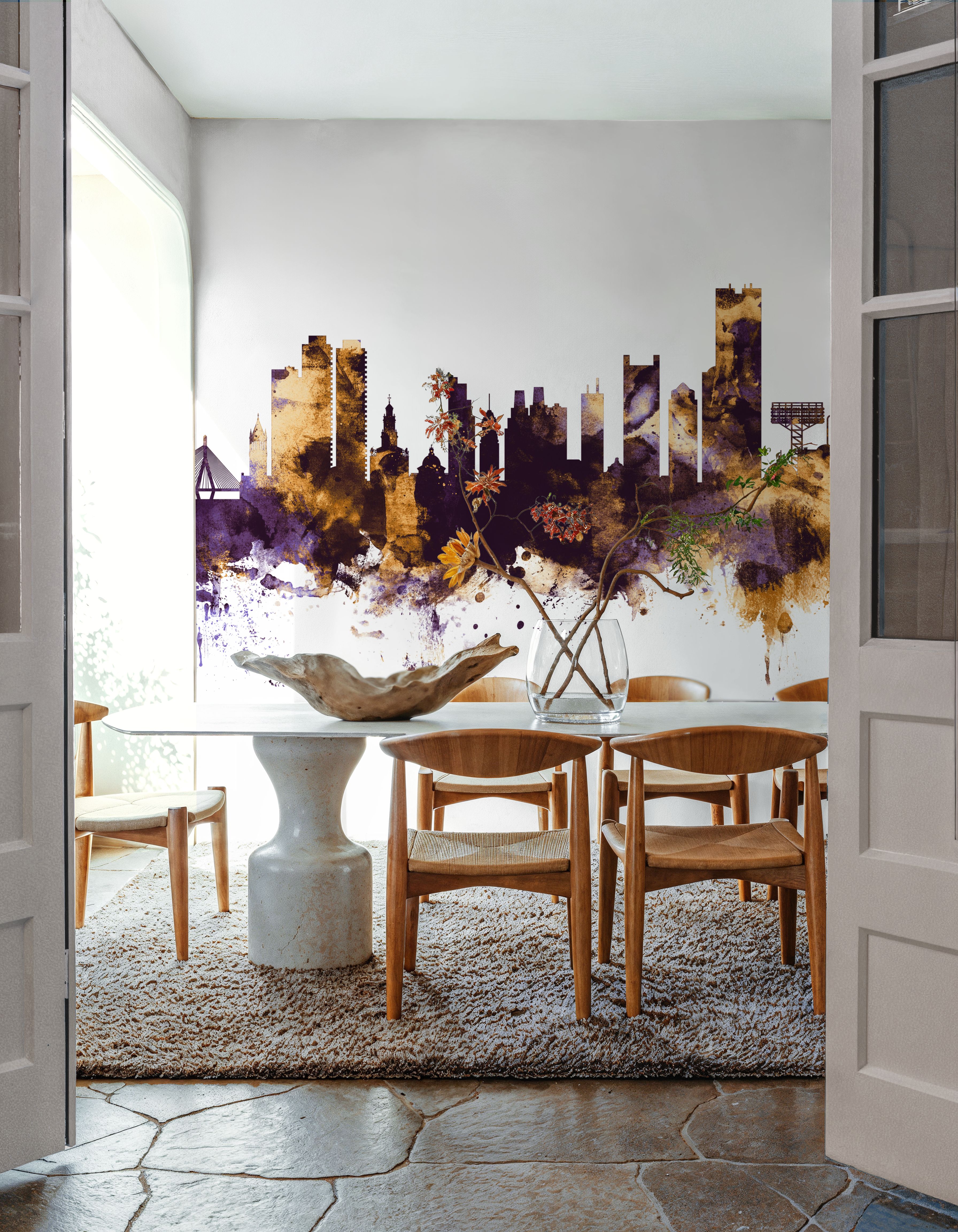 Boston Massachusettes Skyline Purple & Gold