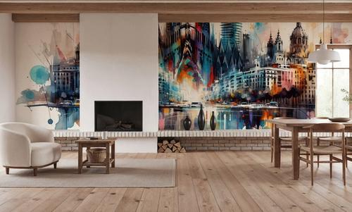 Watercolor Skyline Barcelona I