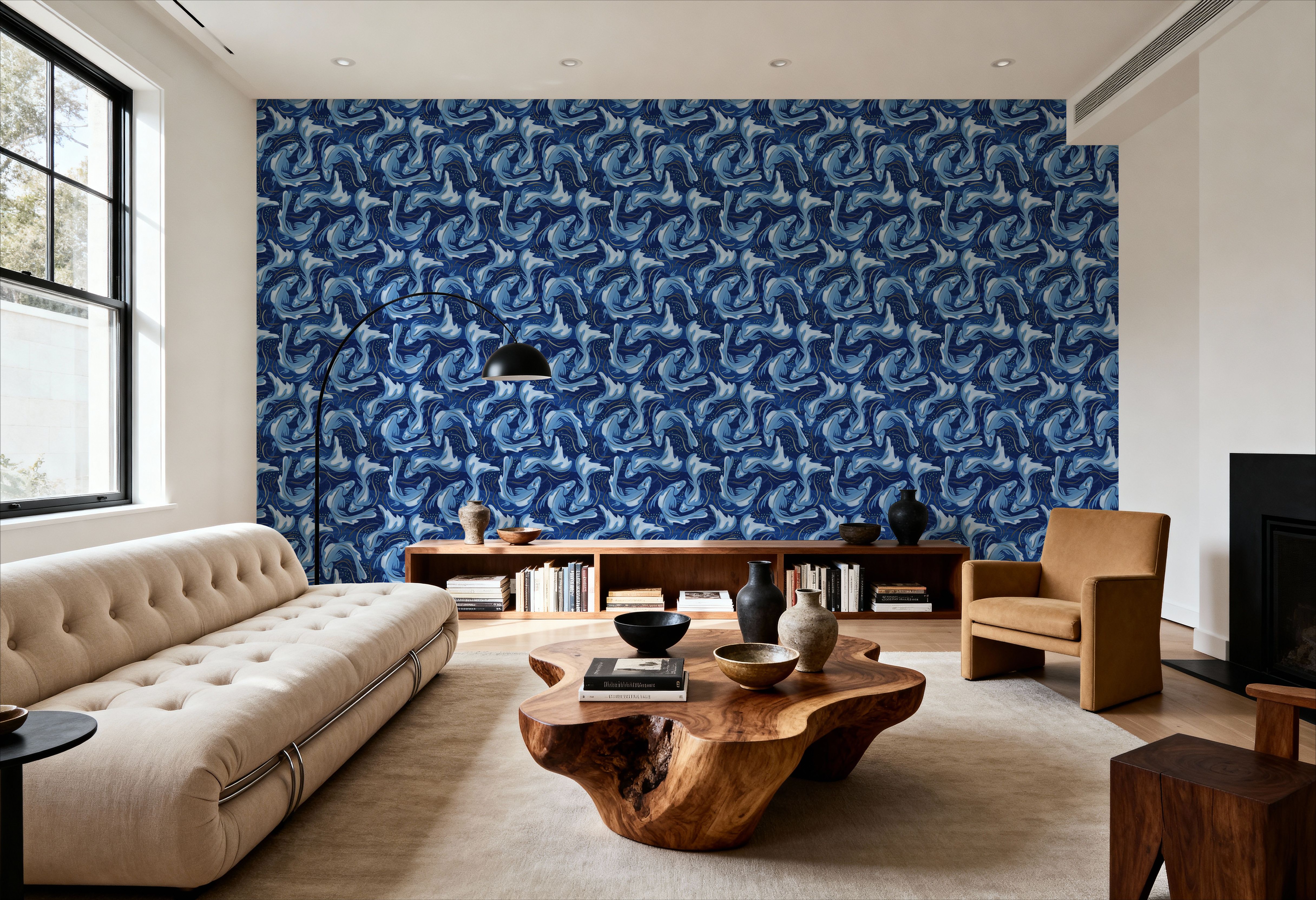 Koi Fish, Denim, Wallpaper