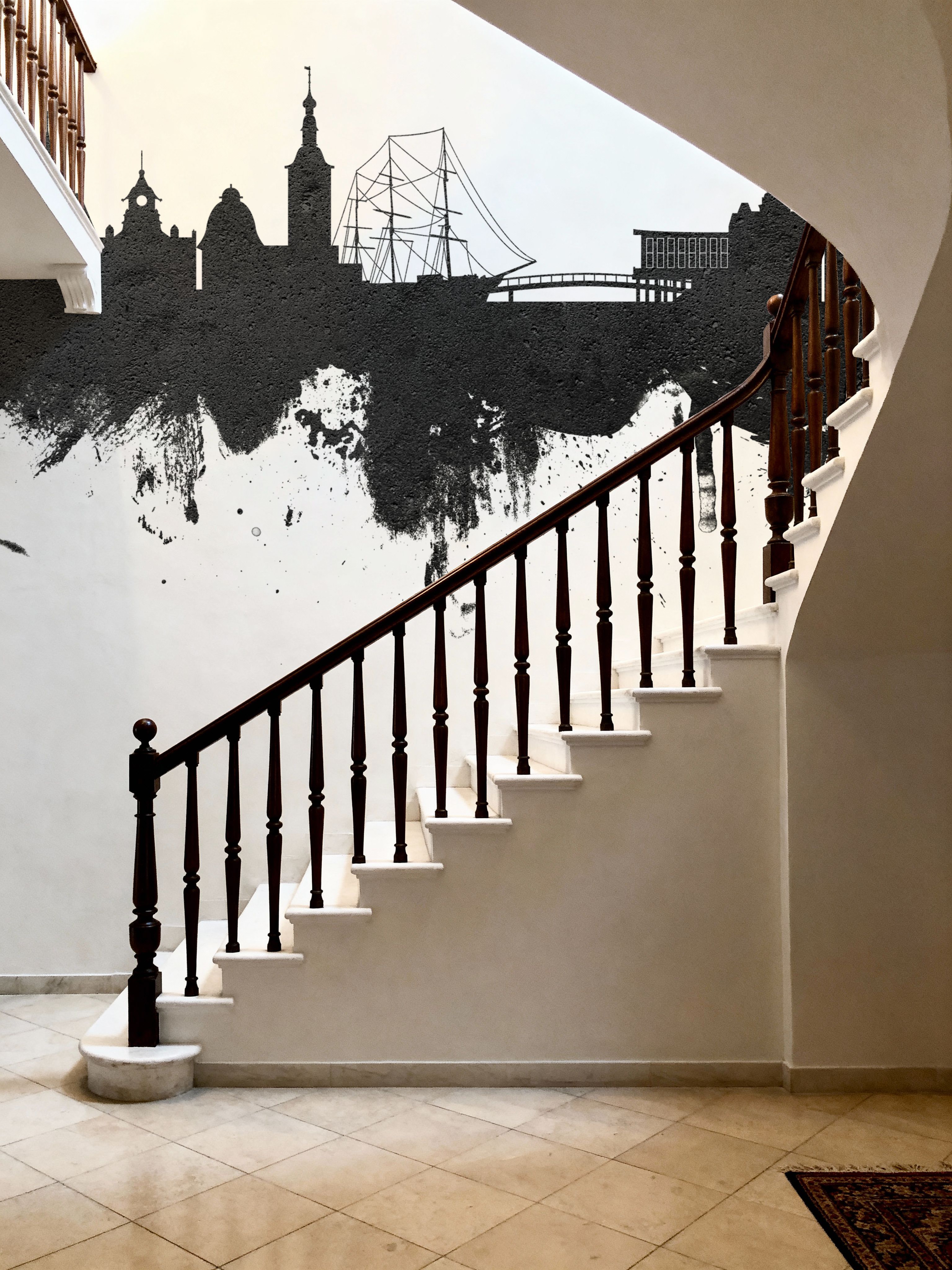 Halmstad Sweden Skyline Black & White