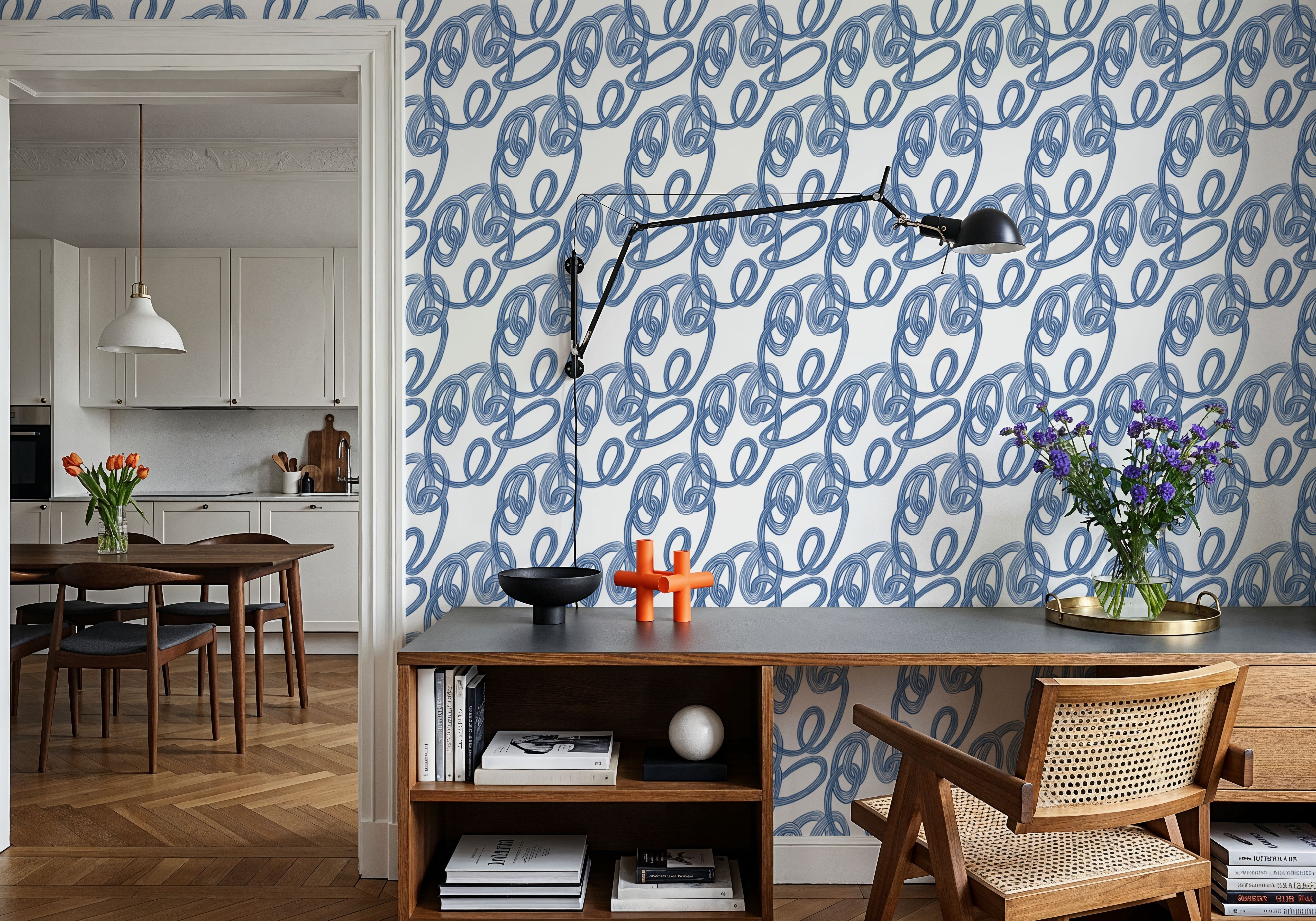 Swirls Blue, Papel de parede