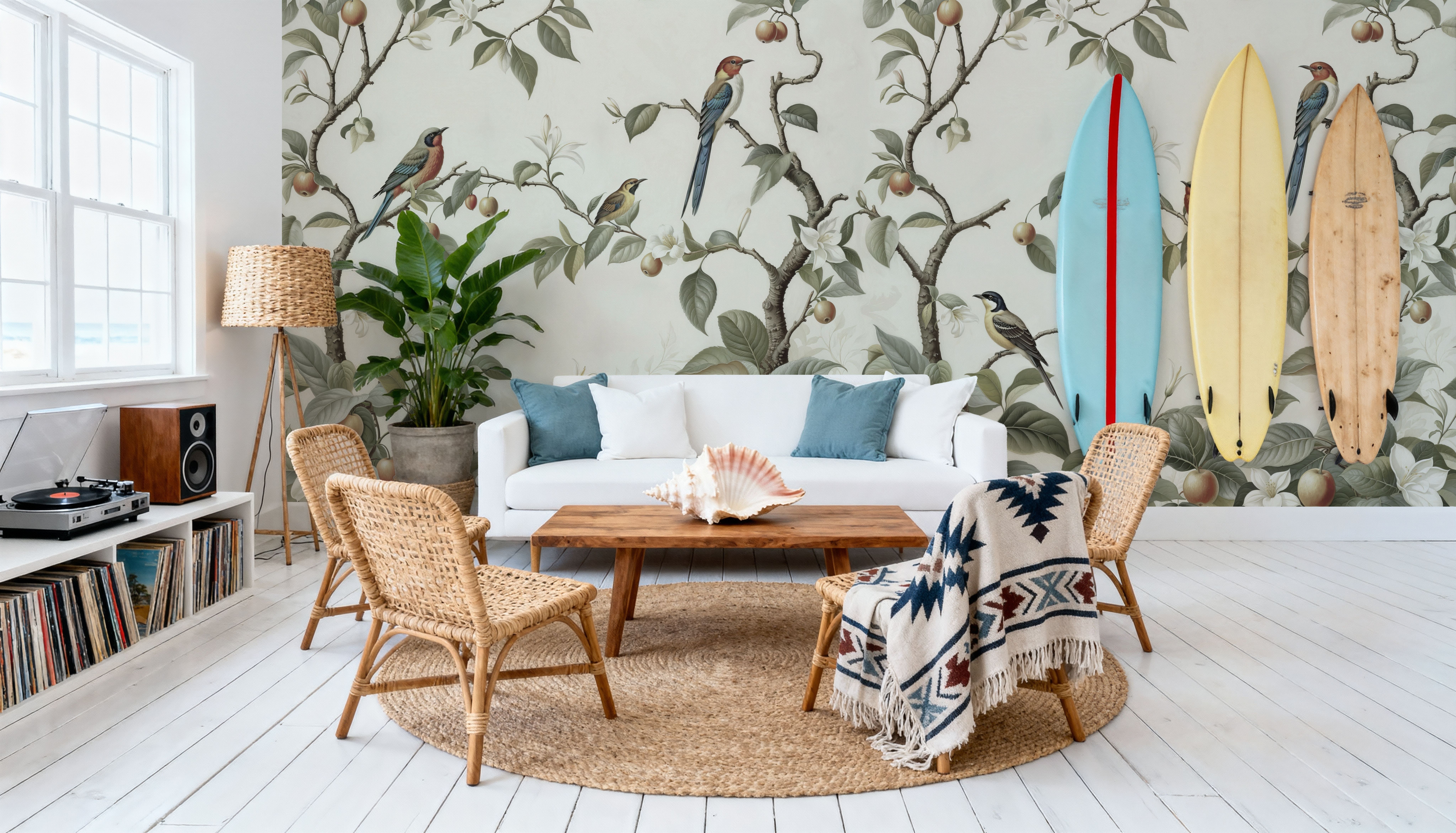 Bird Harmony, Cream, Wallpaper