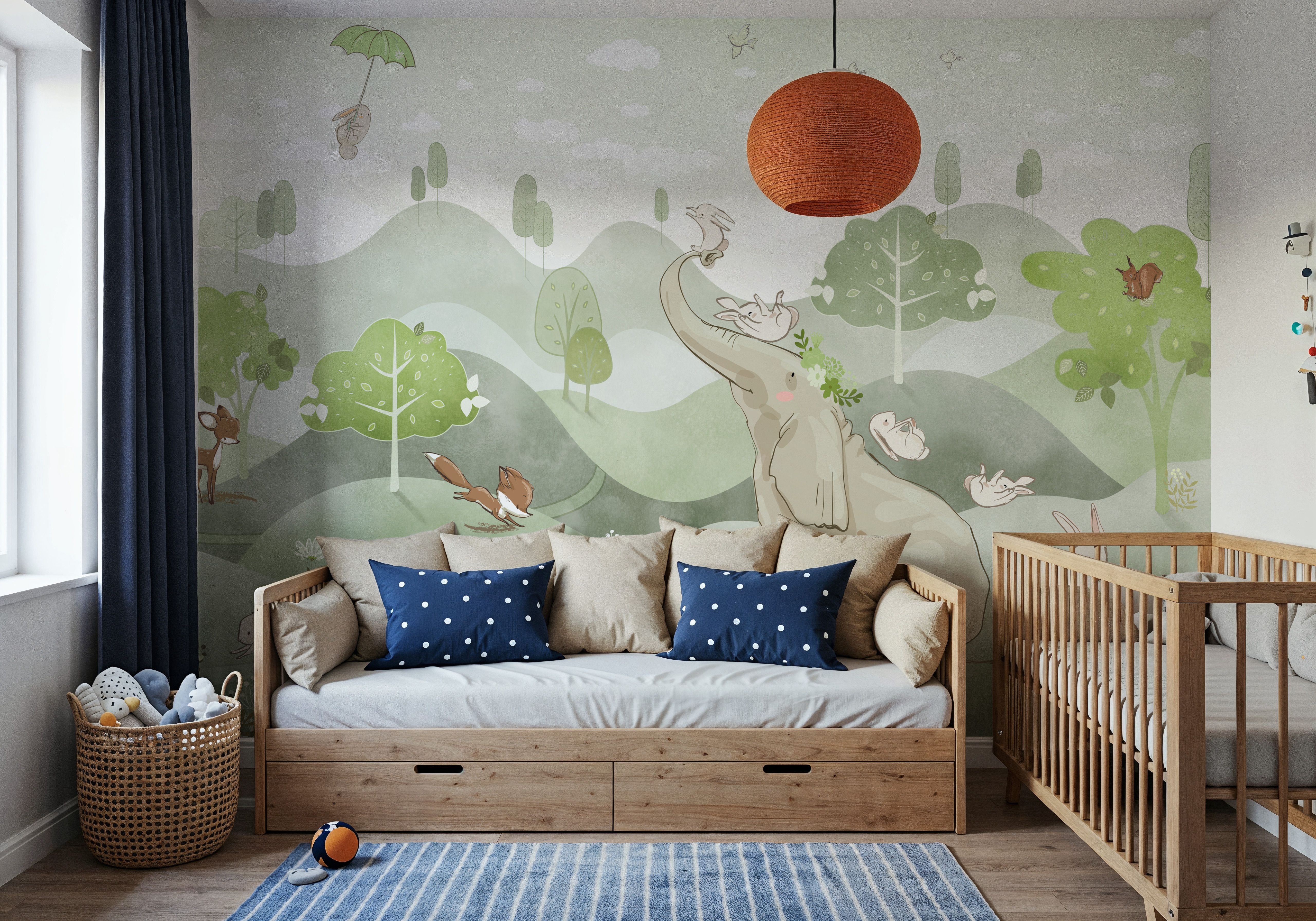 Bunny Friends, Green, Wallpaper