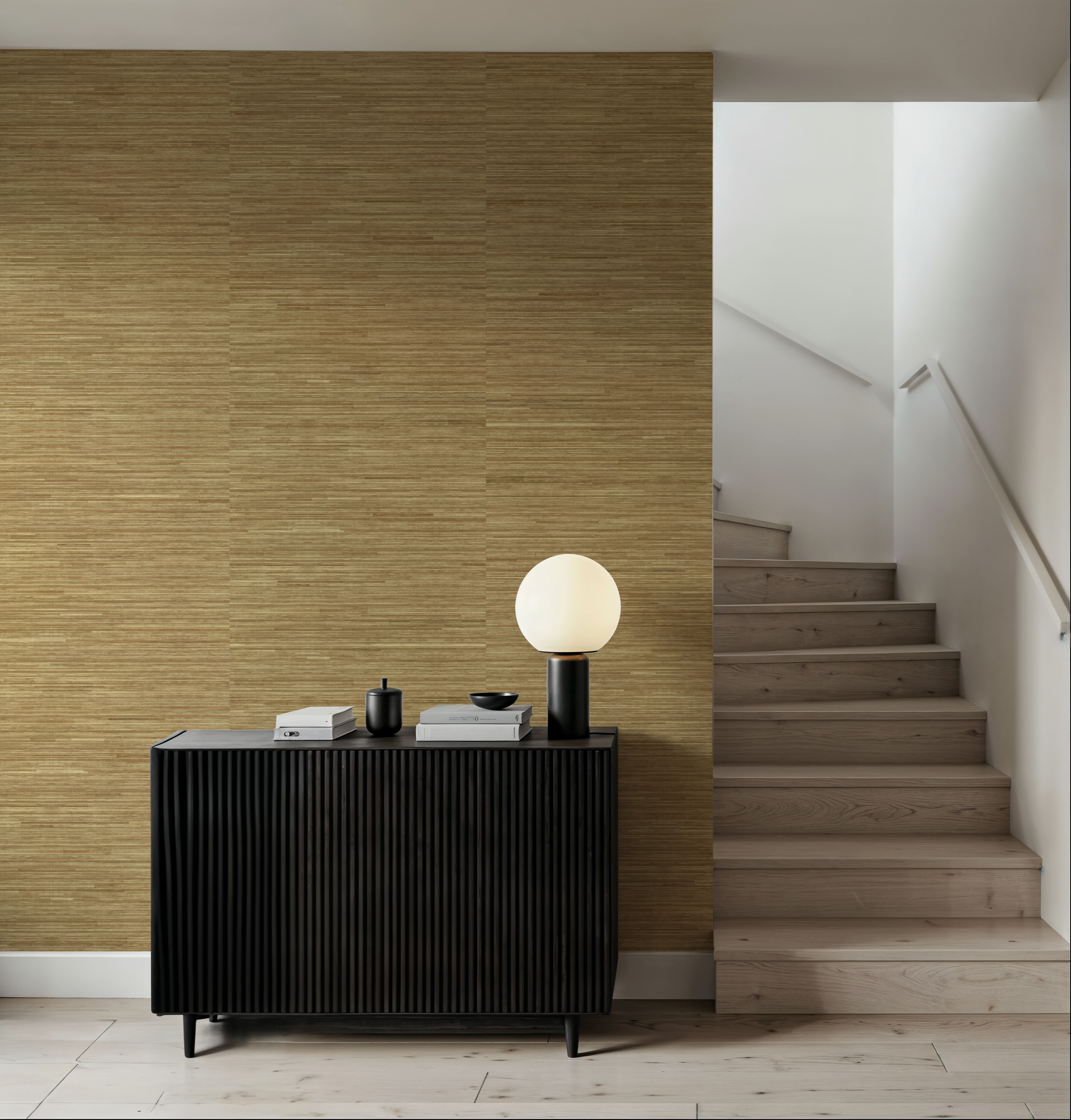 Faux Grasscloth with Visible Seams, Ochre