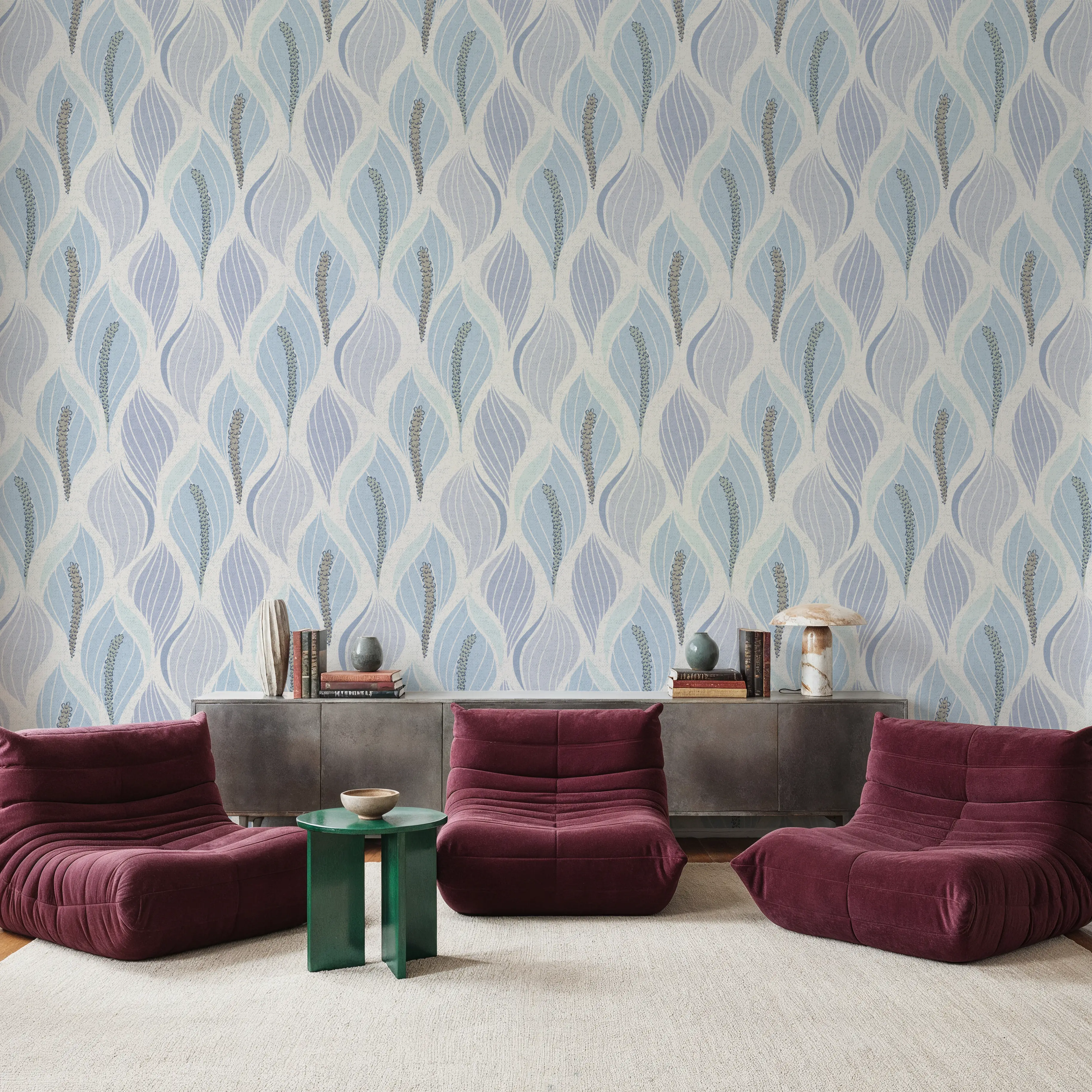 Wallpaper - Minimalistic Flow Peace Lily, Soft Blue - Abstract Floral - Blue - Hallway staircases - Wallism UK - Peel & Stick or Paste-the-Wall