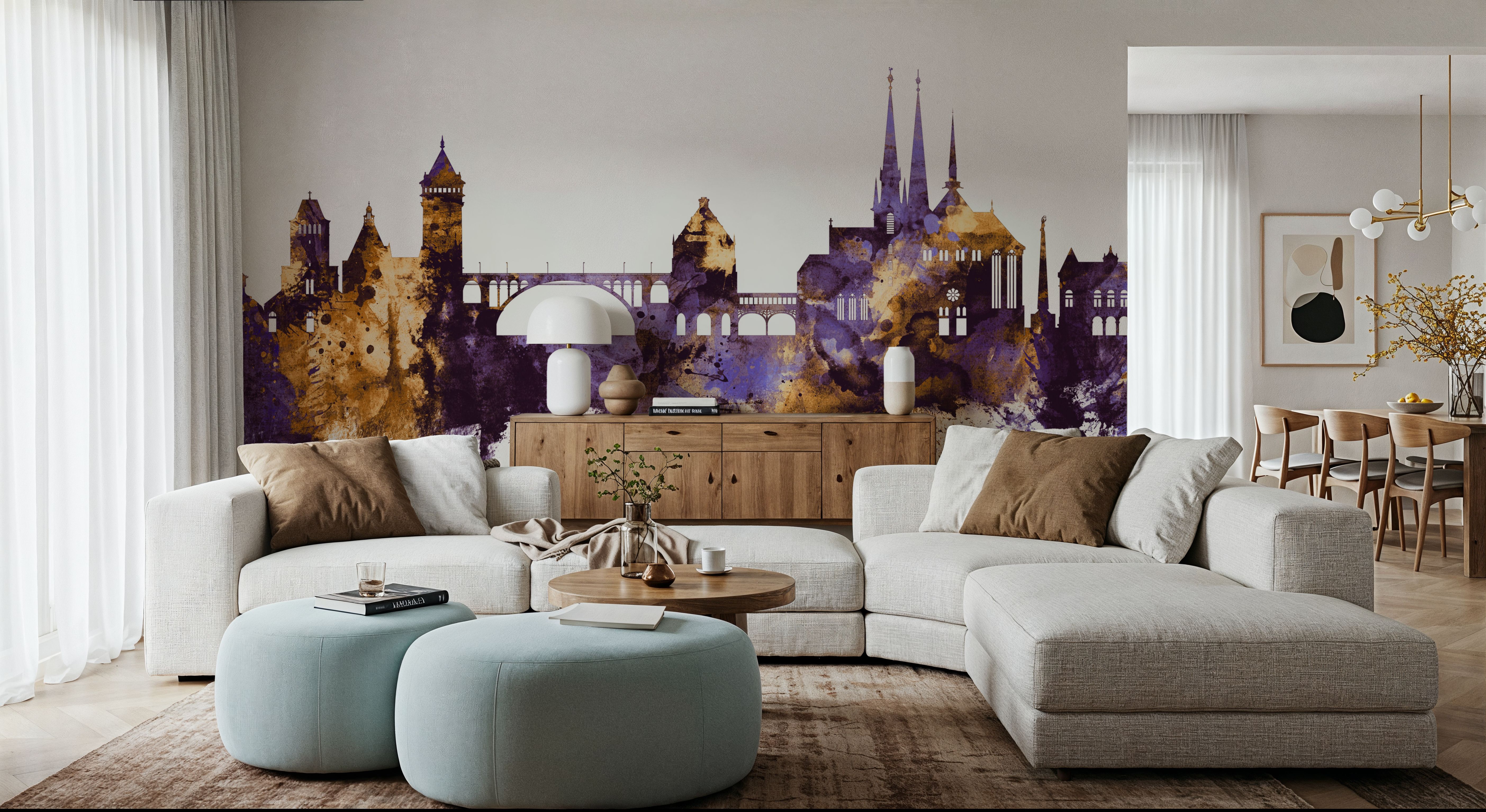 Luxembourg City Skyline Purple & Gold, Tapeten