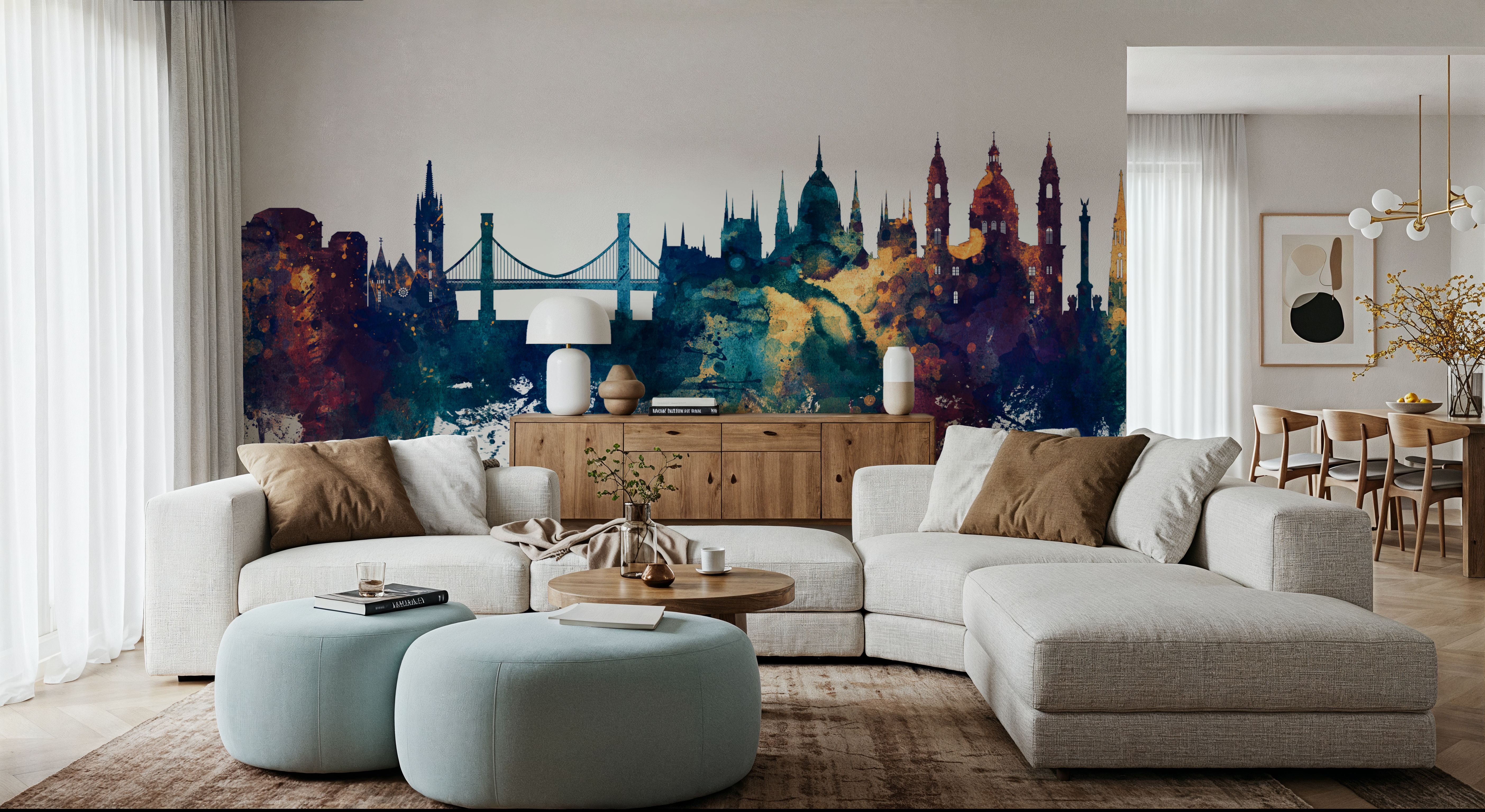 Budapest Skyline Blue & Bronze