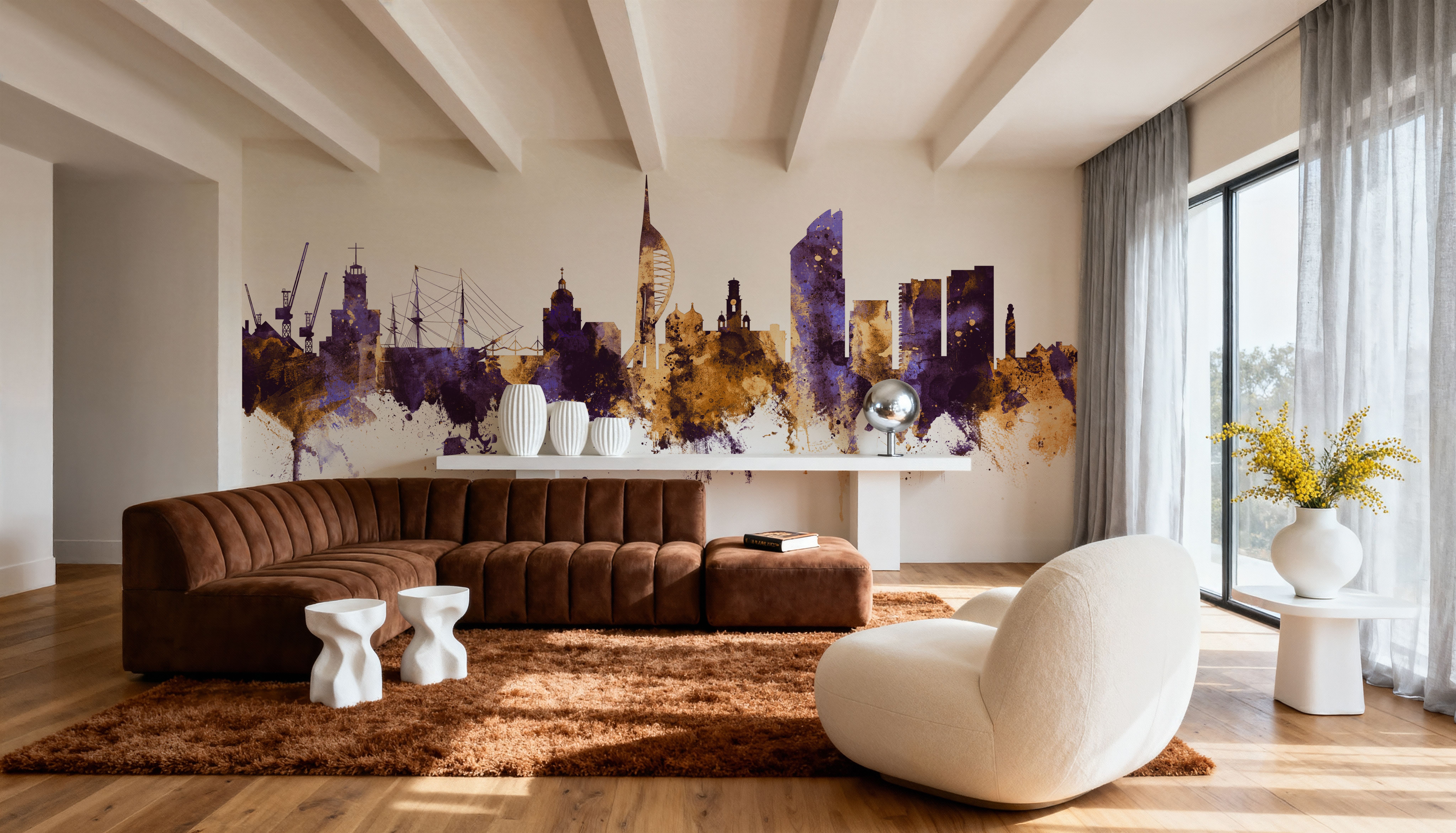 Portsmouth England Skyline Purple & Gold