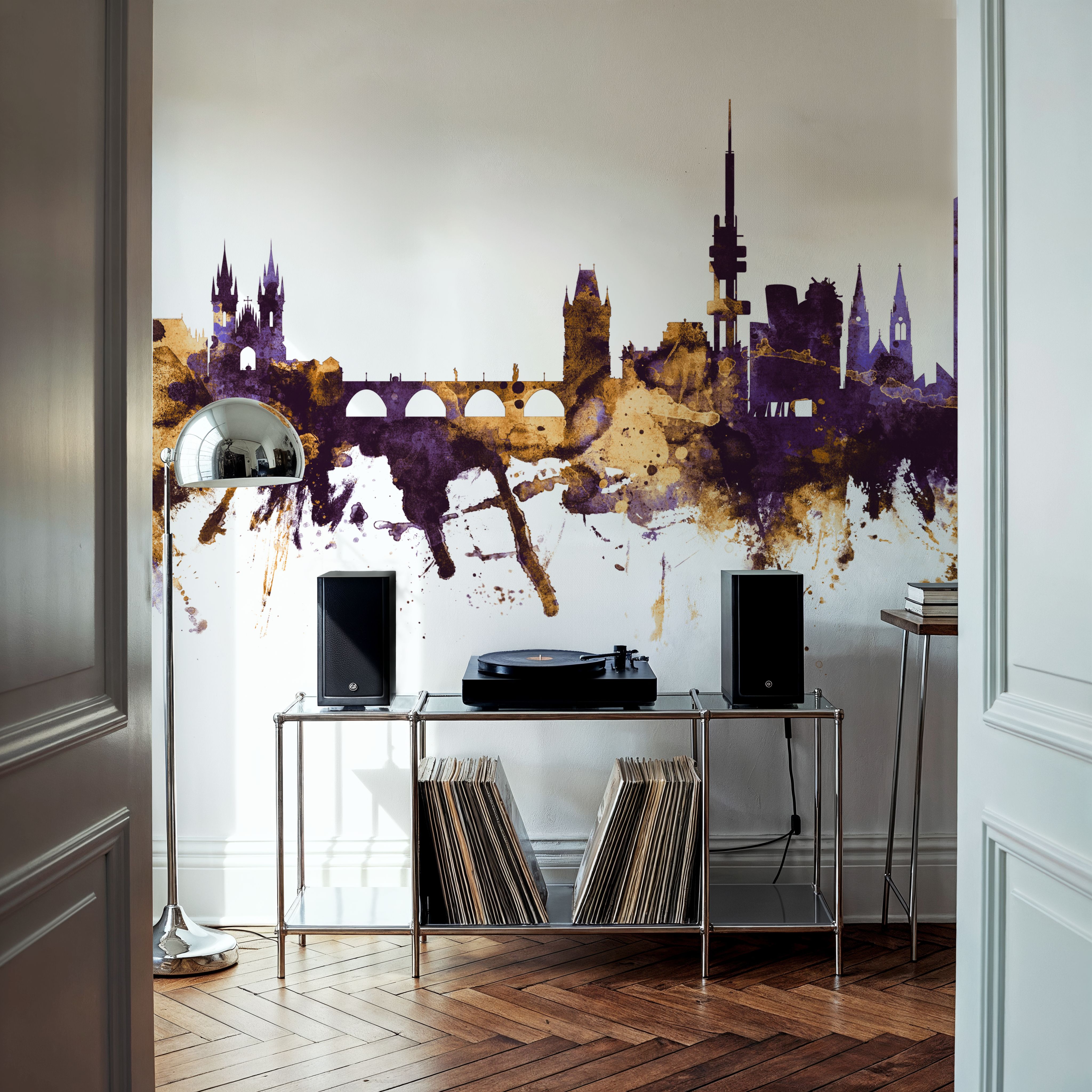 Prague (Praha) Czech Reublic Skyline Purple & Gold