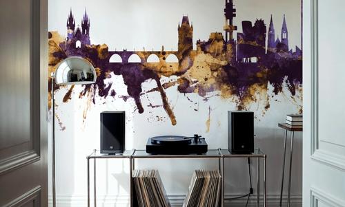 Prague (Praha) Czech Reublic Skyline Purple & Gold