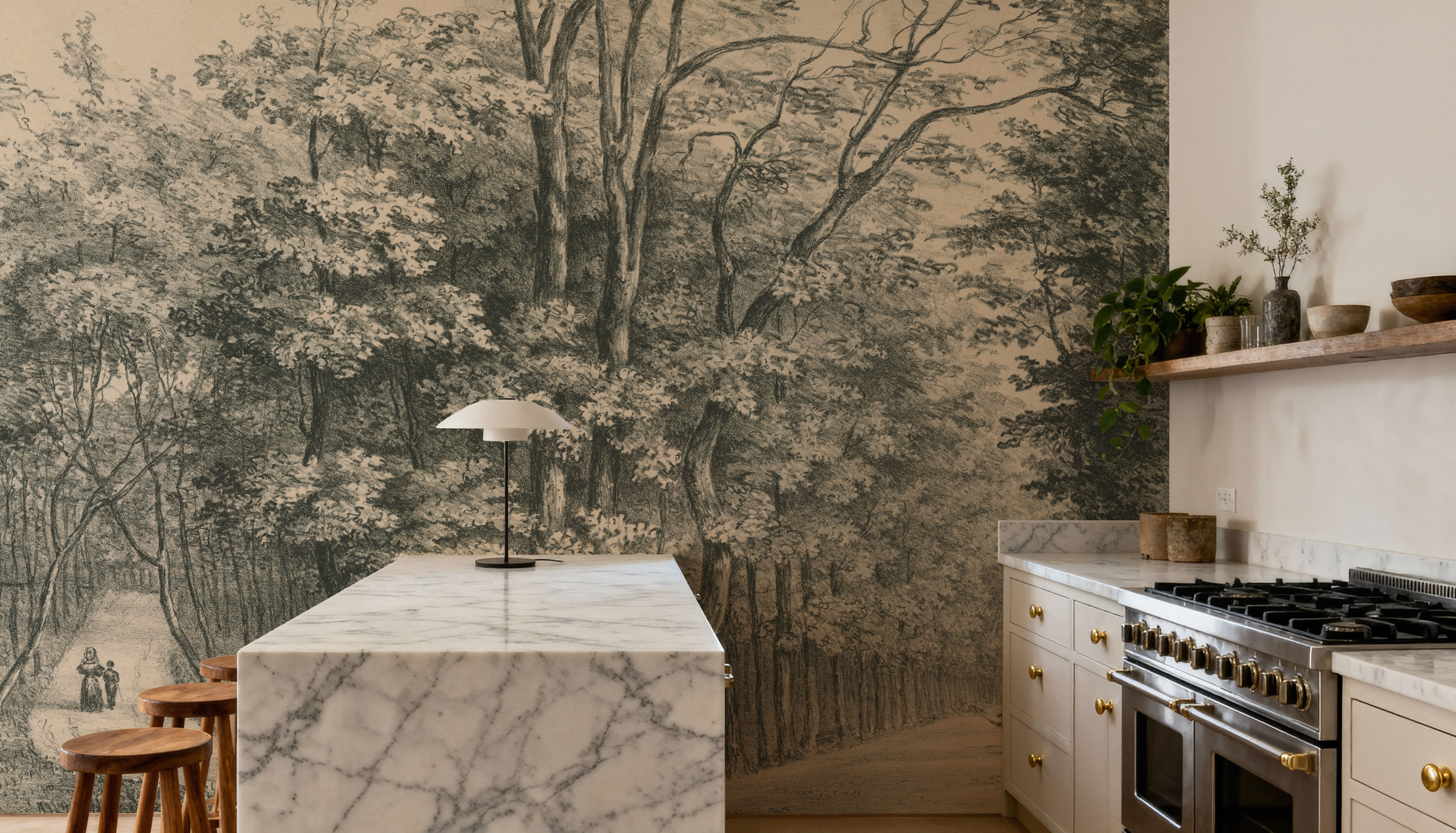 Grand Allée Etching, Wallpaper