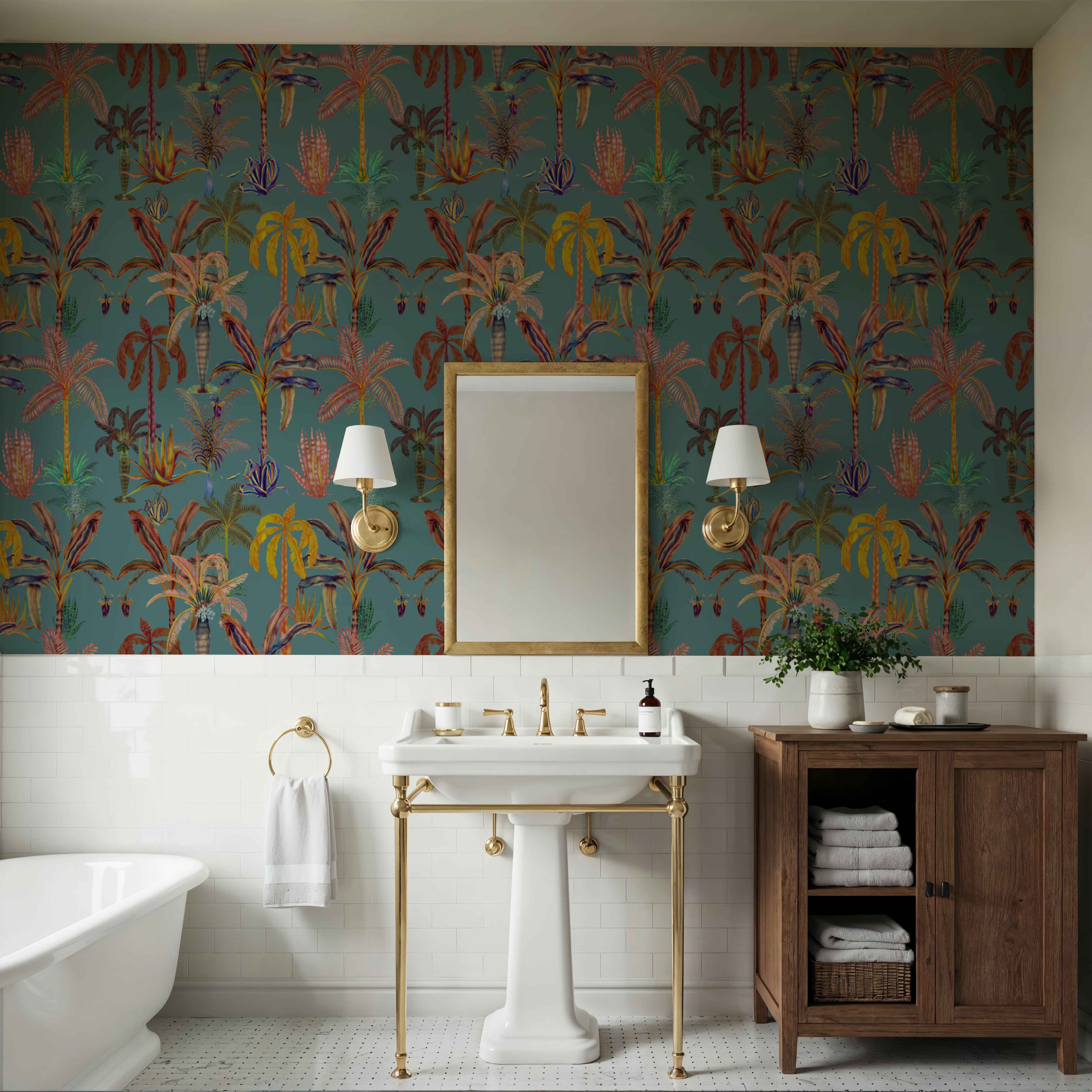 Statement Palms Petite, Turquoise, Papier peint