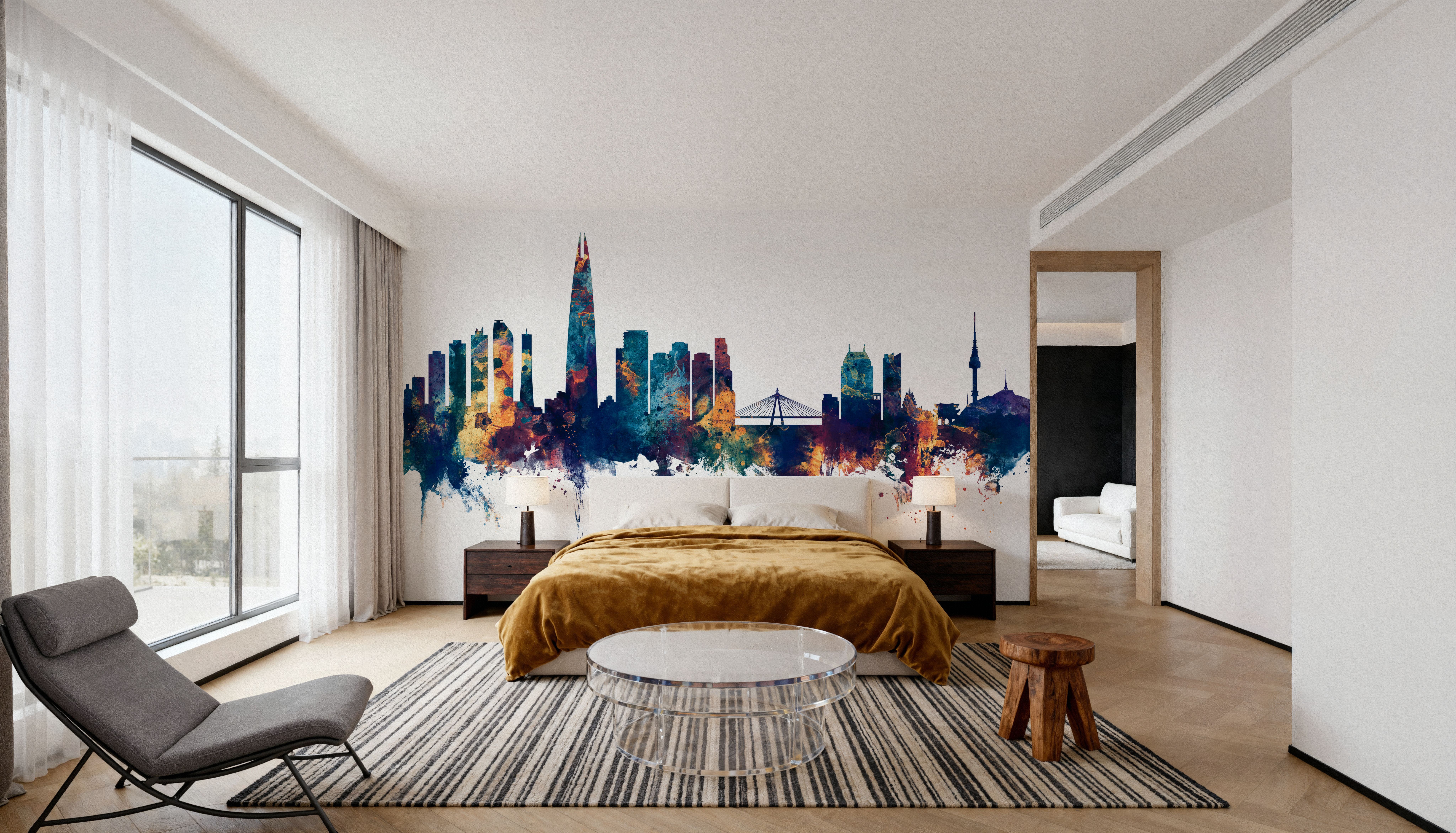 Seoul Skyline Blue & Bronze