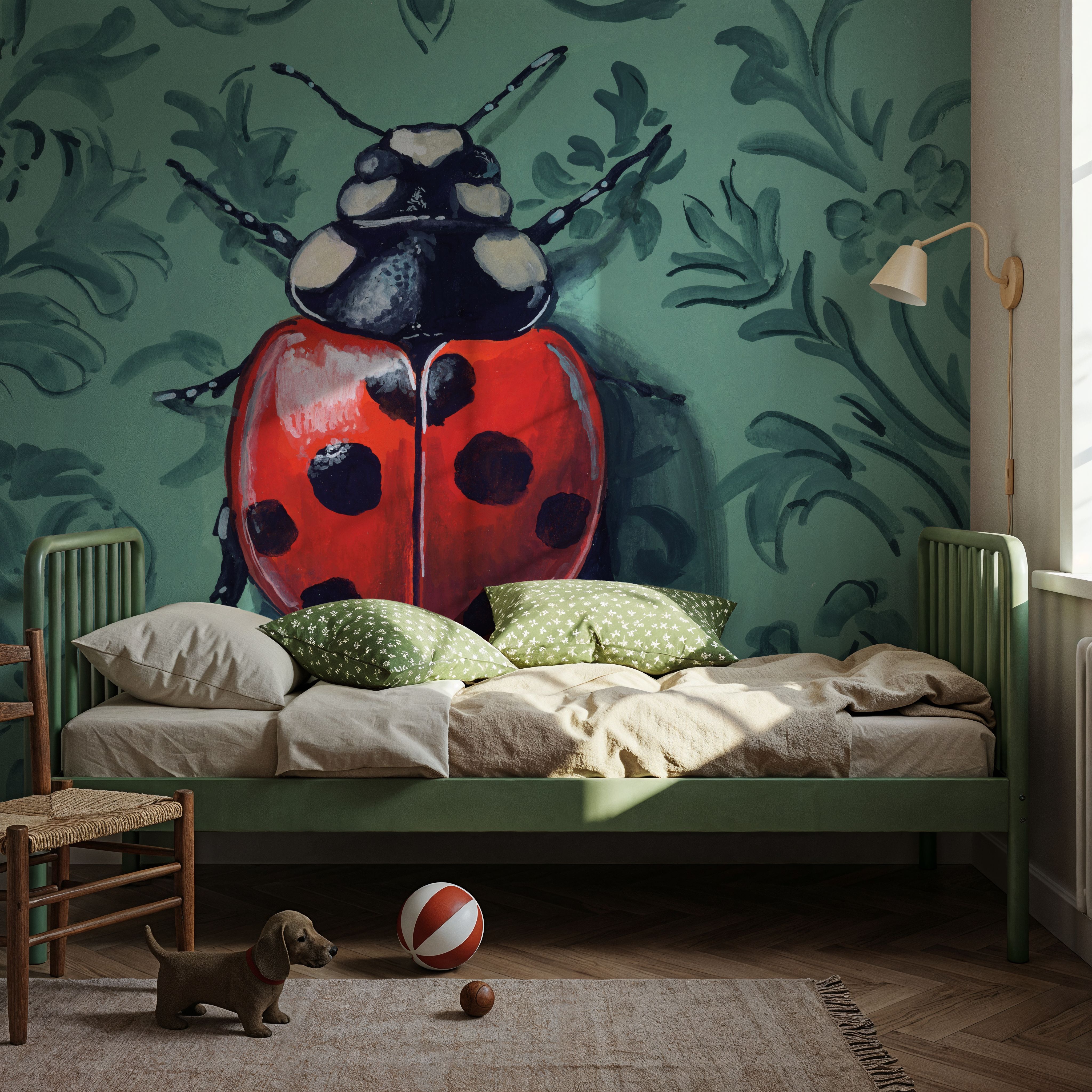 Wall Mural - Ladybug In The Parlor Room - Contemporary Insects mural wallpaper - Dining Room - Wallism US - Premium, Textured or Peel & Stick