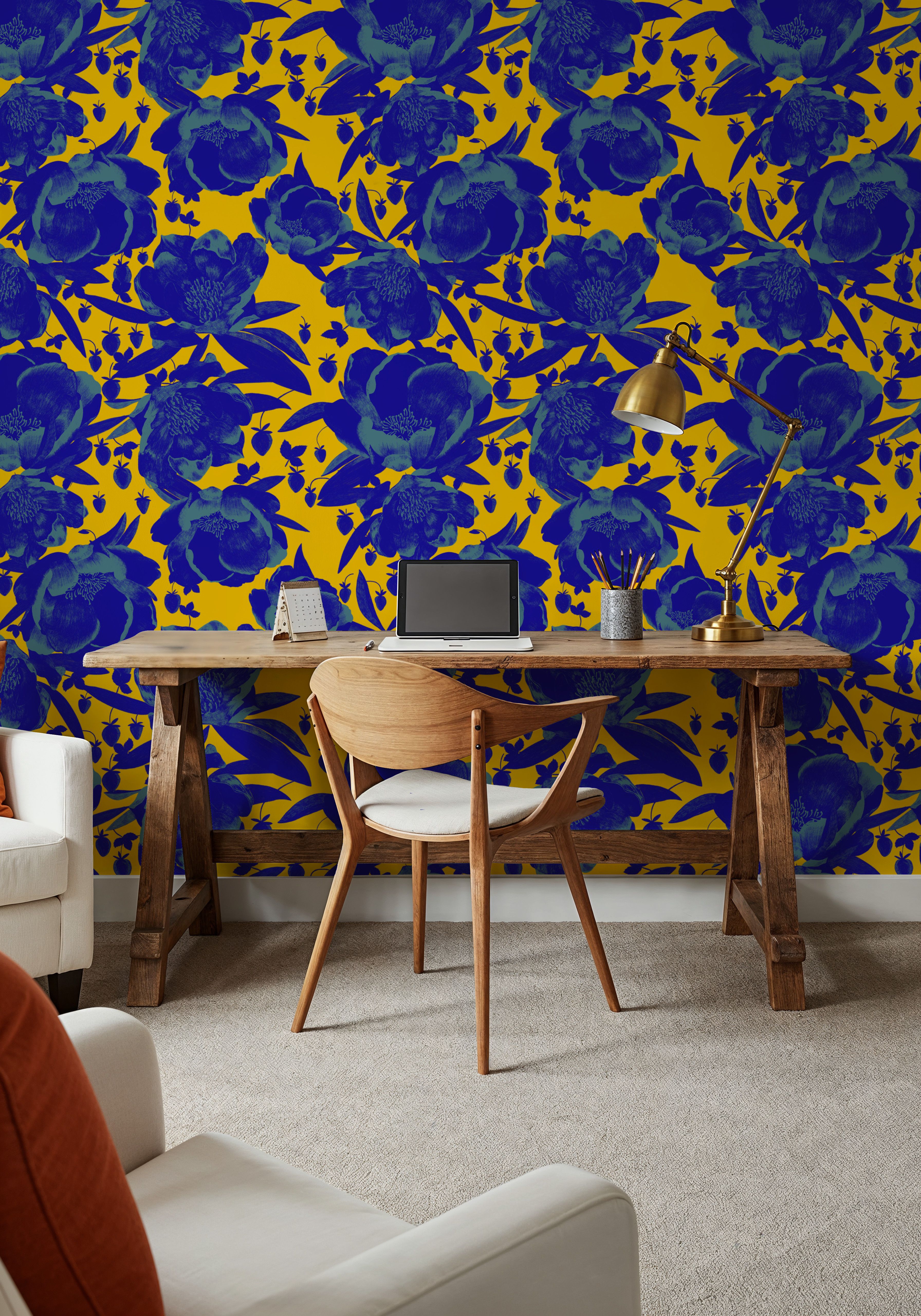 Pop Peonies, Yellow & Blue