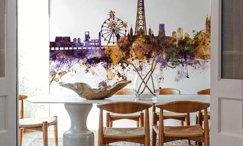 Blackpool England Skyline Purple & Gold