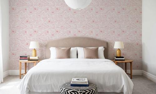 Hidden Peonies, Pink on White