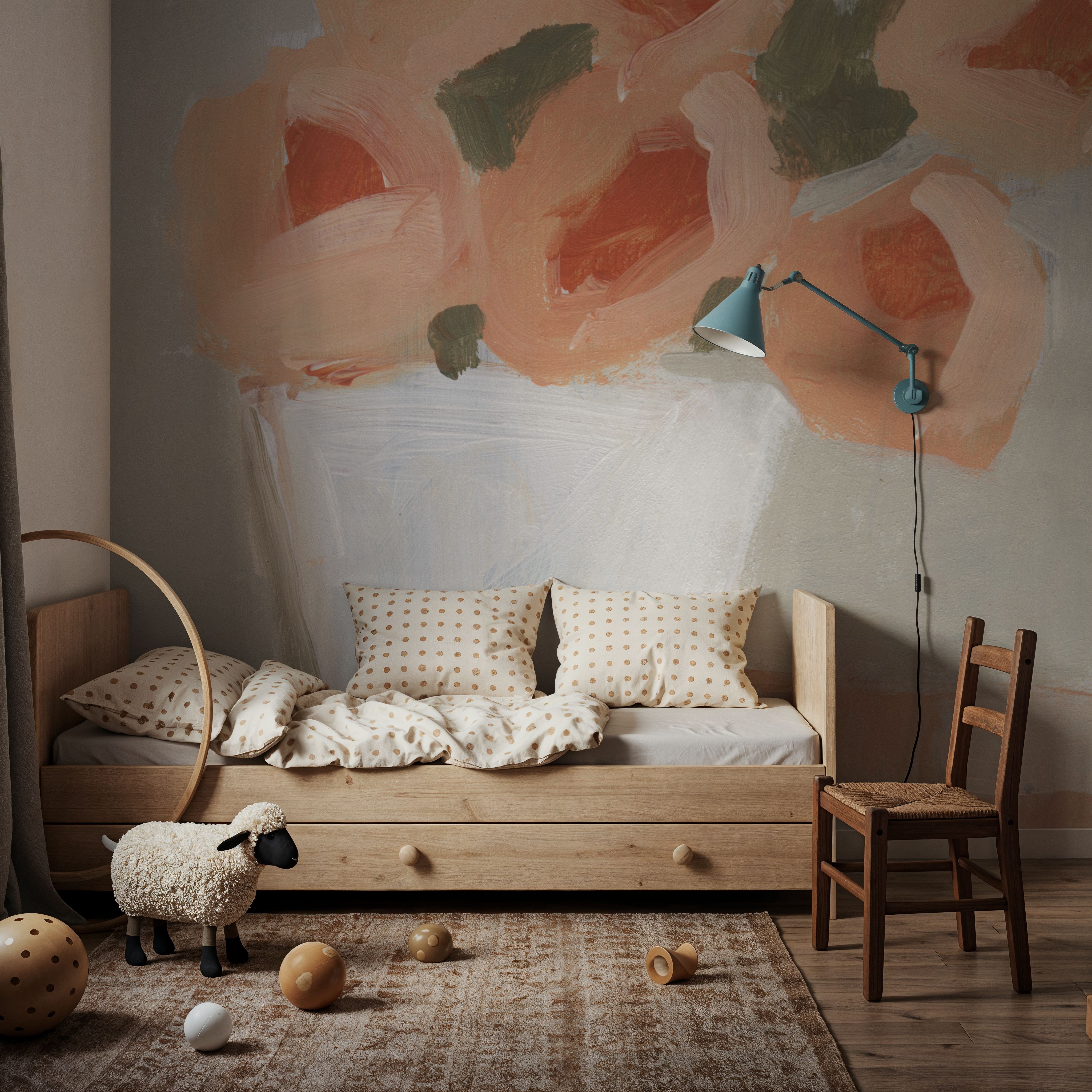 Wall Mural - Floral on Checks - Abstract Floral mural wallpaper - Pink - Kids' Room - Wallism US - Premium, Textured or Peel & Stick