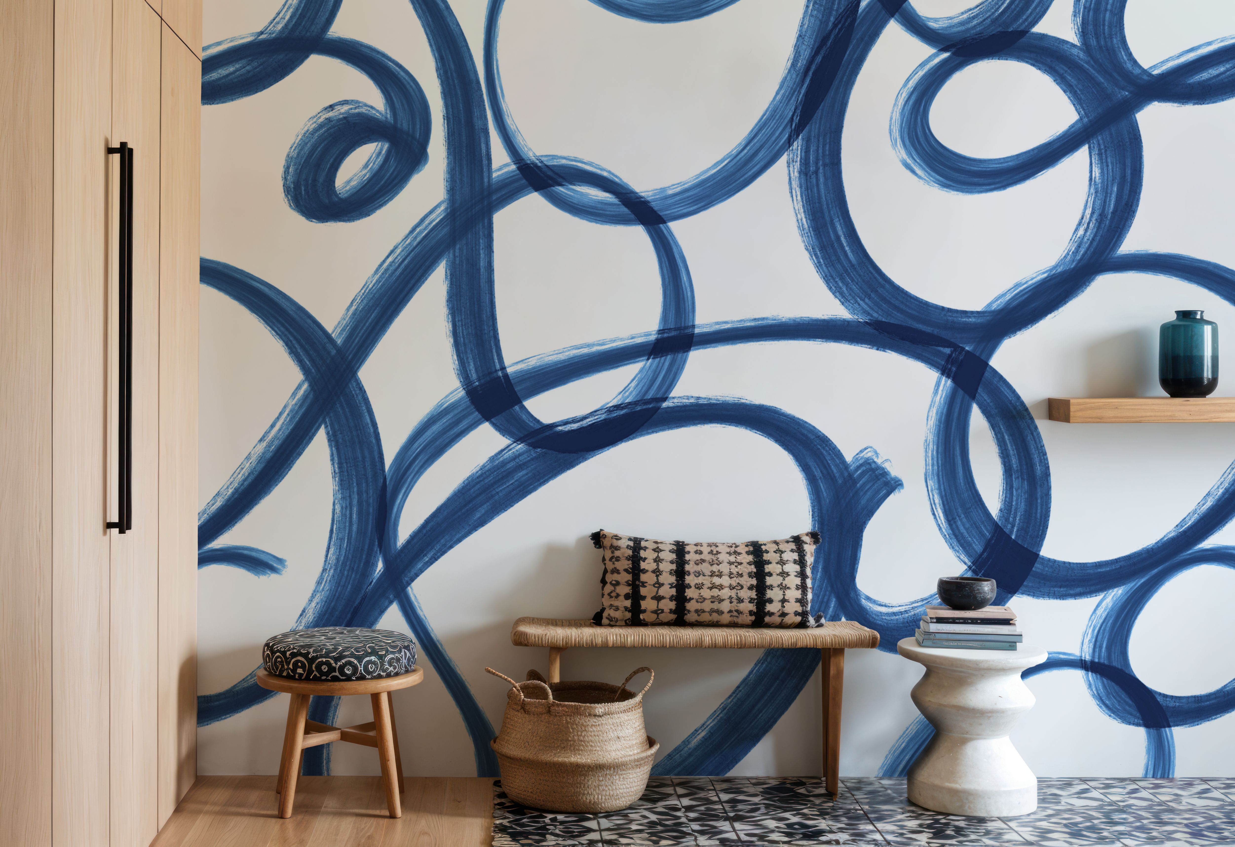 Curly Brush Lines, Blue