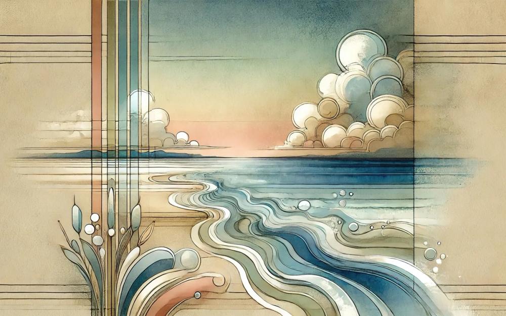 Abstract Coastal Dusk in Art Deco