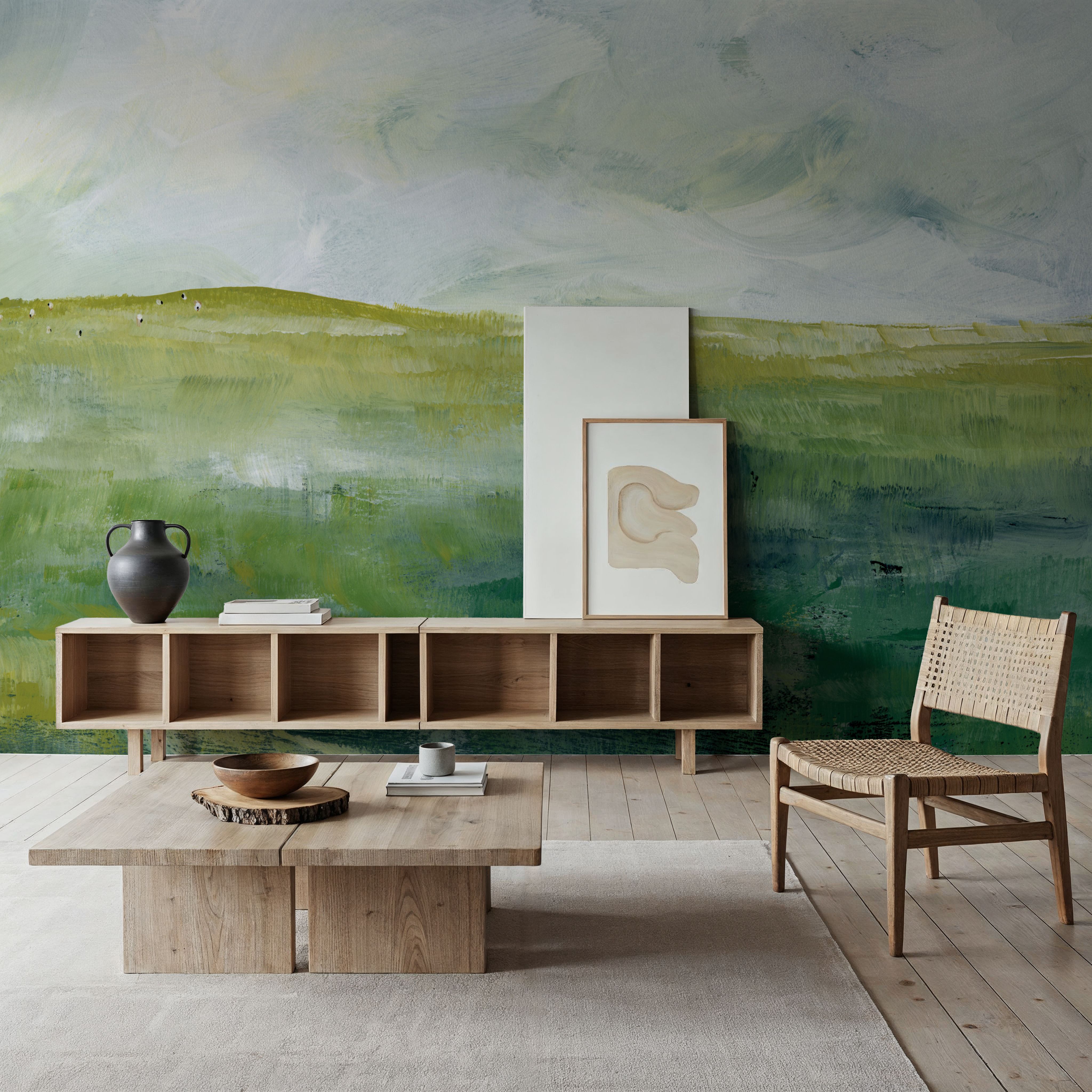 Wall Mural - Wide Open - Abstract Animals mural wallpaper - Green - Bedroom - Wallism US - Premium, Textured or Peel & Stick