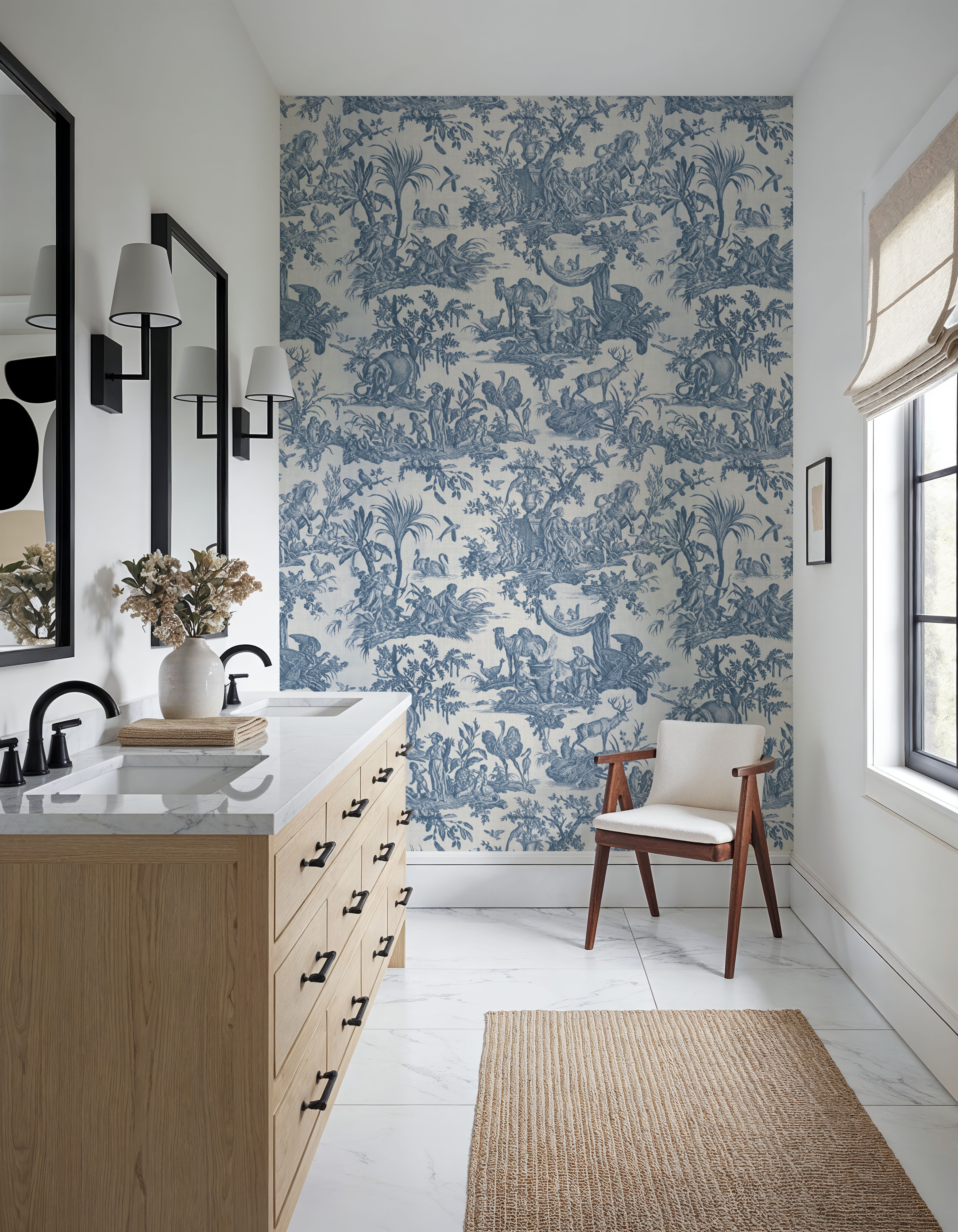 Patinated Linen Toile de Jouy, Navy
