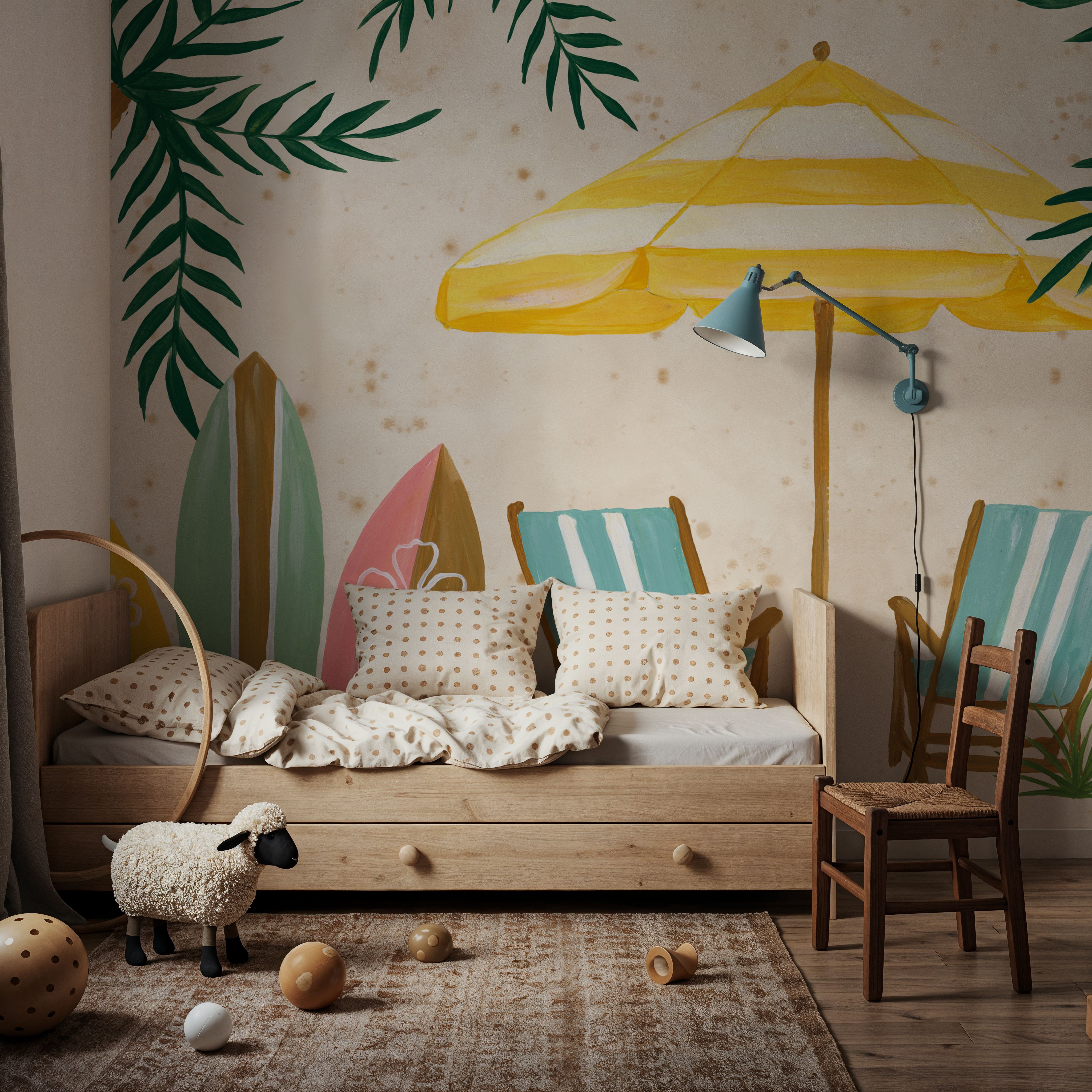 Wall Mural - Beach Day I - Beach Landscapes mural wallpaper - Yellow - Kids' Room - Wallism UK - Premium, Textured or Peel & Stick