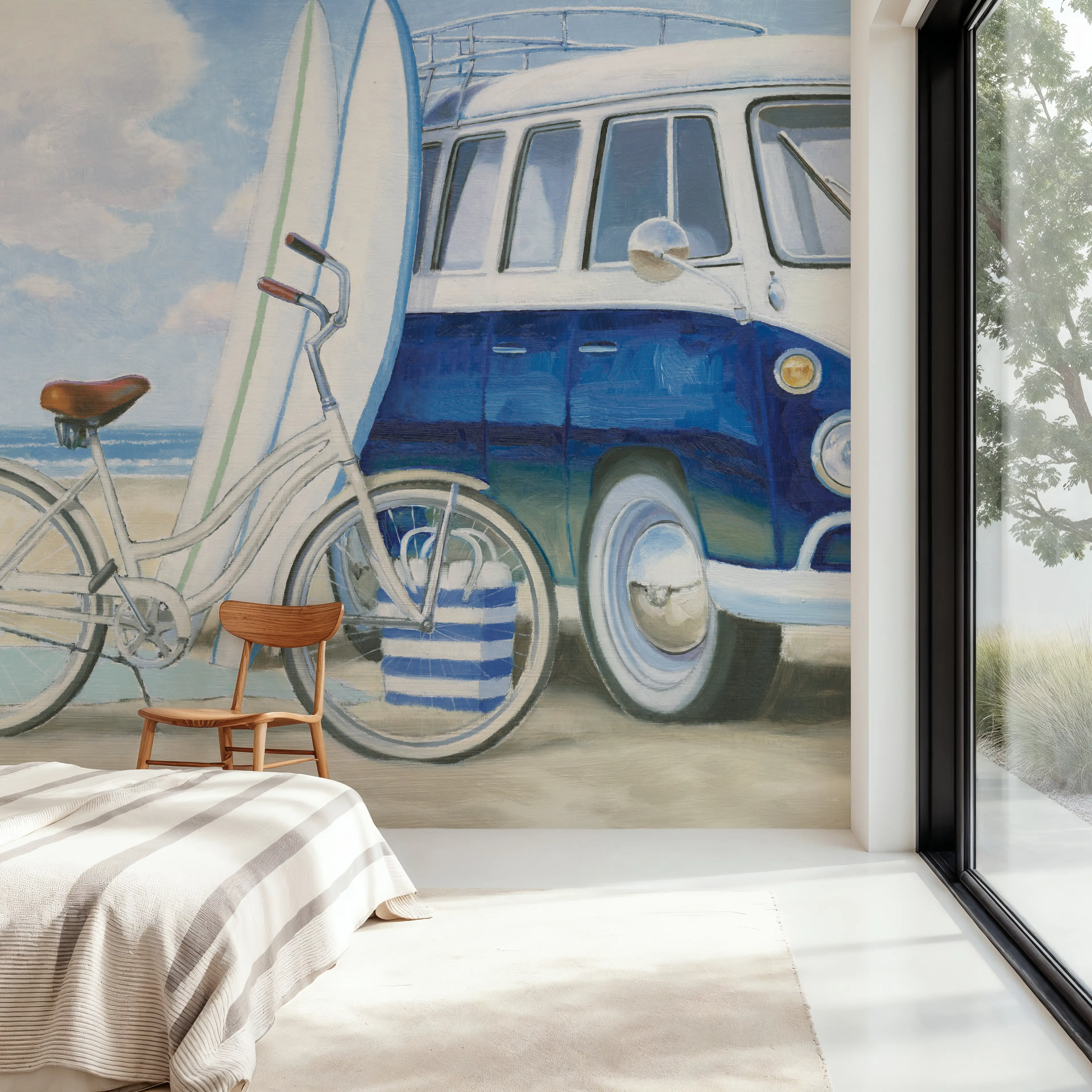 Wall Mural - Beach Time Baskets - Coastal Landscapes mural wallpaper - Blue - Dining Room - Wallism UK - Peel & Stick or Paste-the-Wall