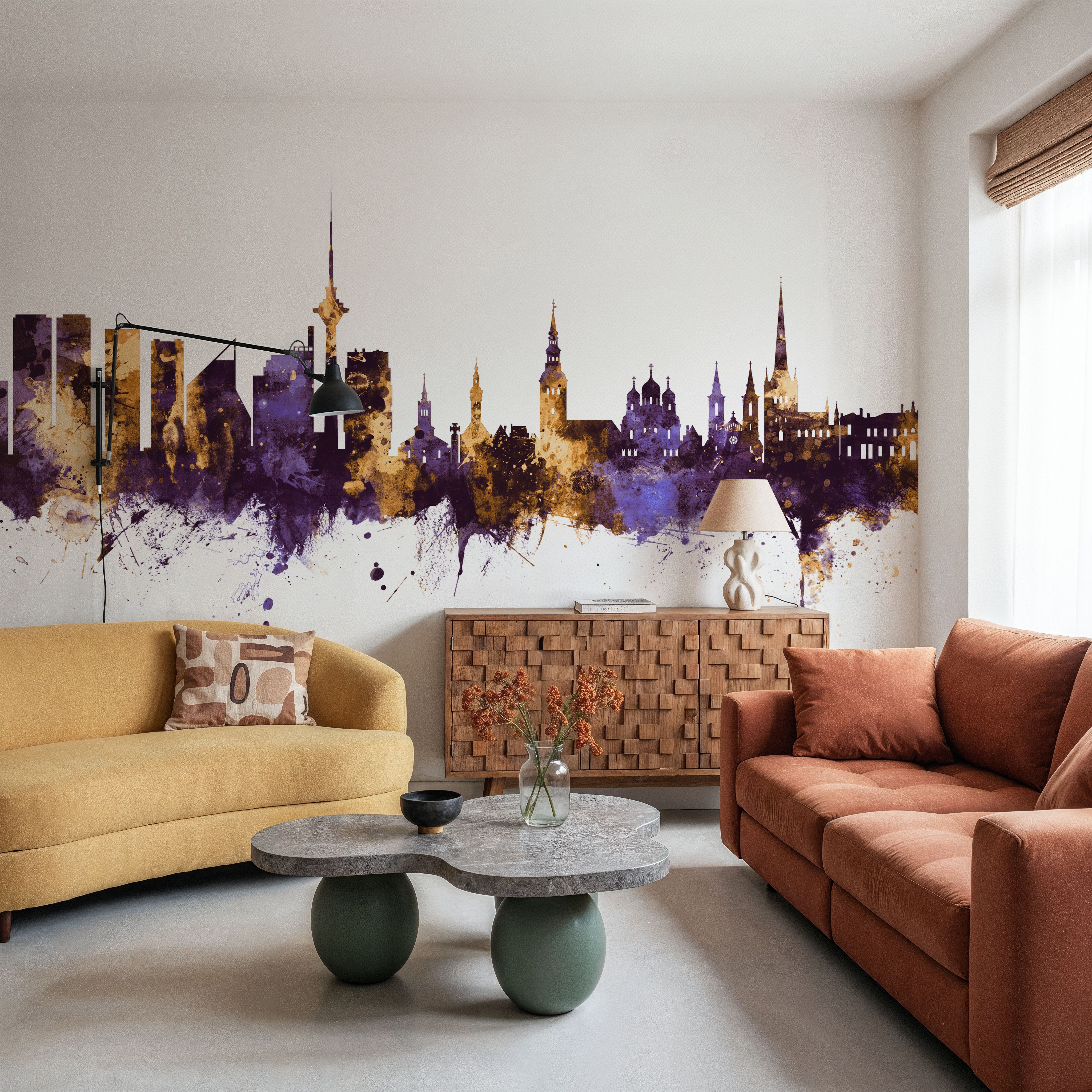 Tallinn Estonia Skyline Purple & Gold