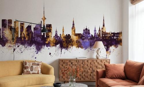 Tallinn Estonia Skyline Purple & Gold