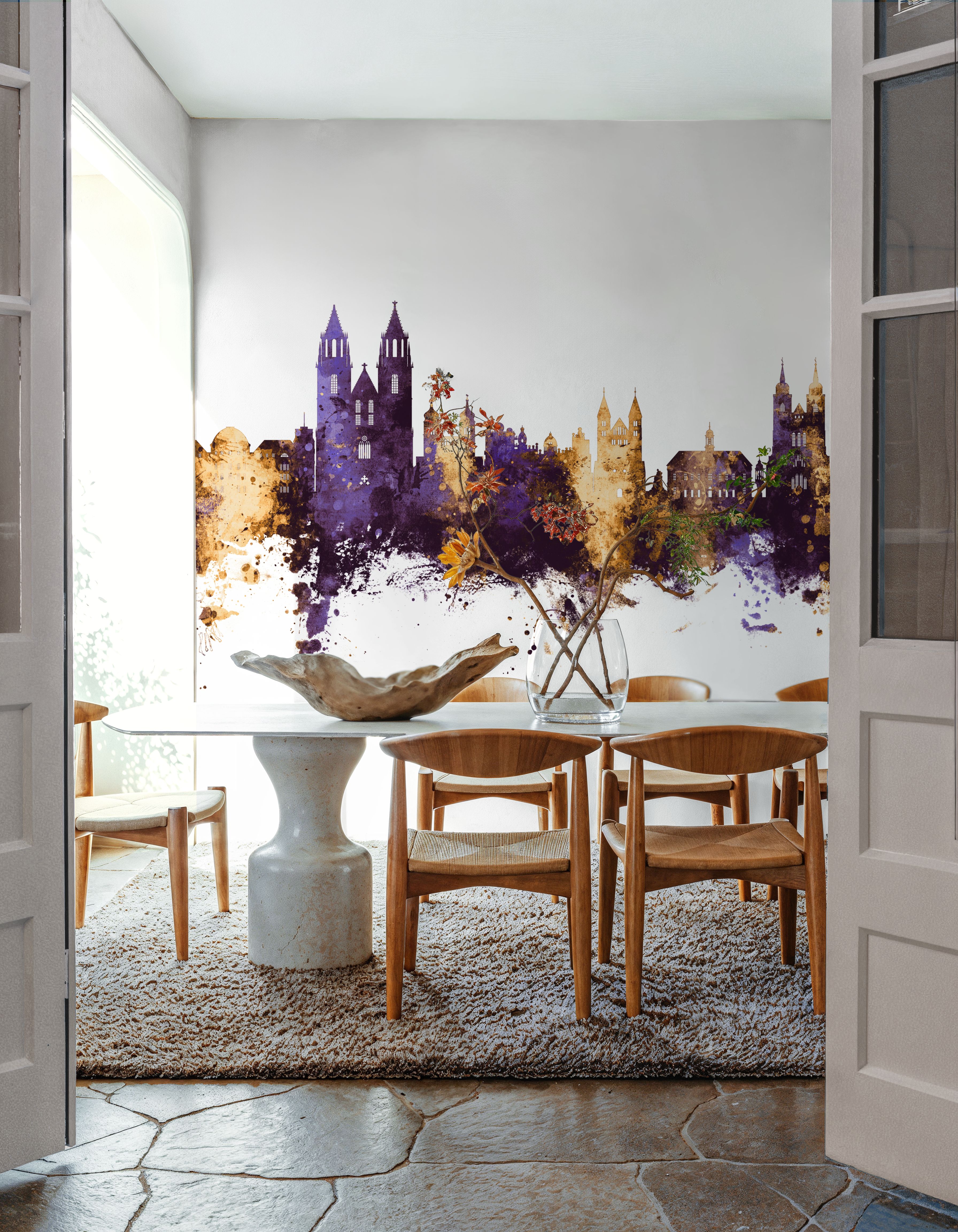 Magdeburg Germany Skyline Purple & Gold