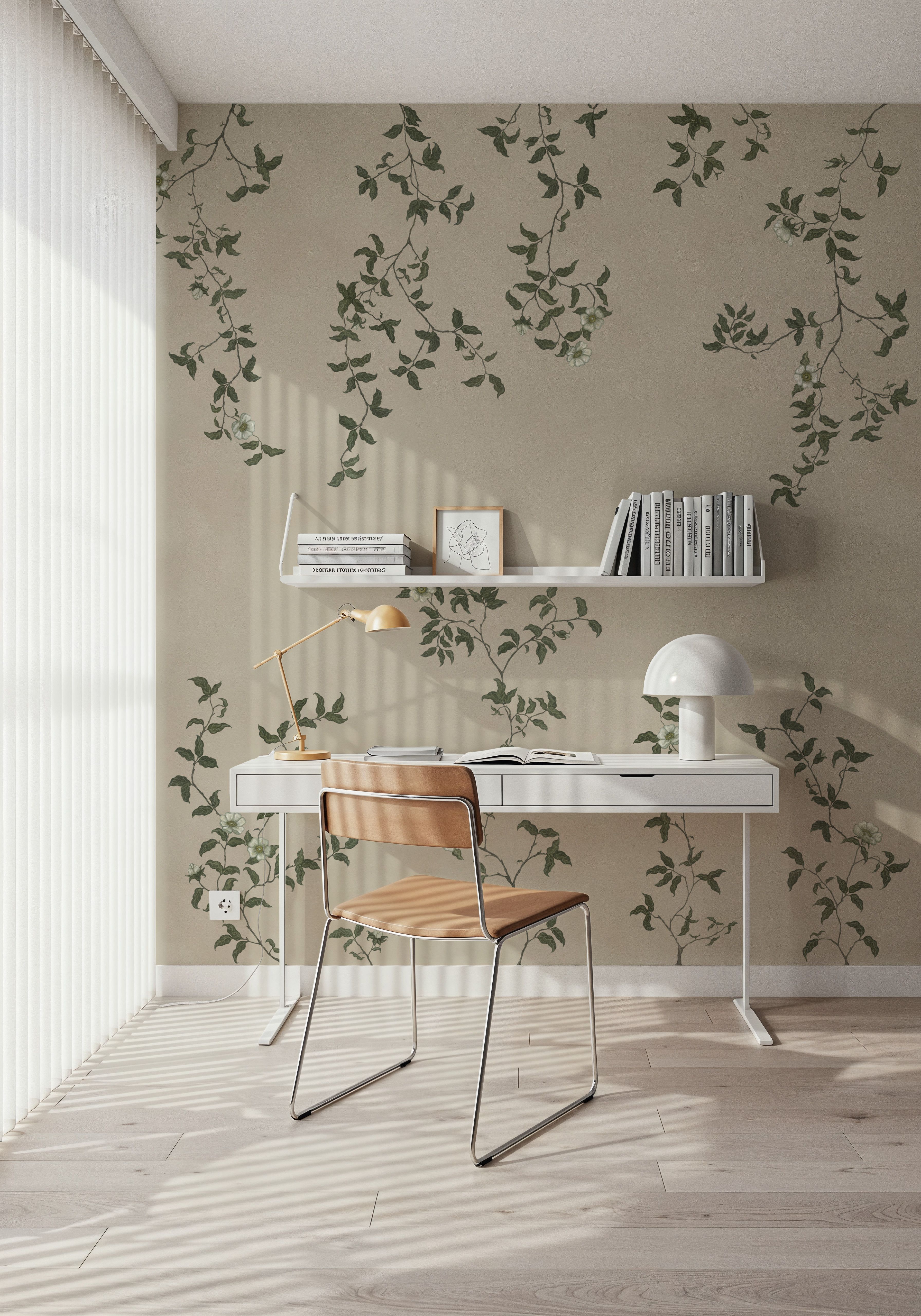 Rambling Rose, Ivory on Light Beige
