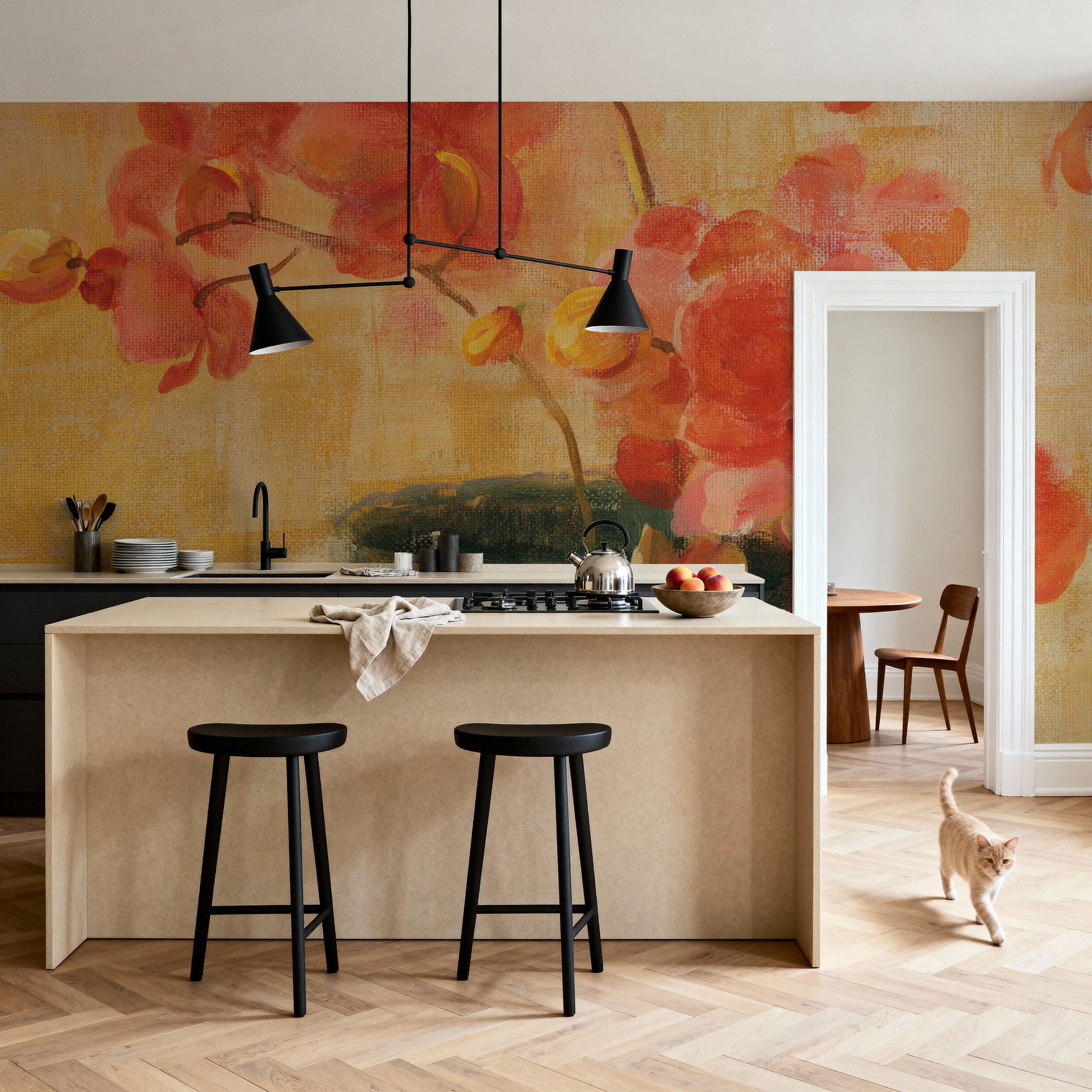 Pink Orchids in Black Vase