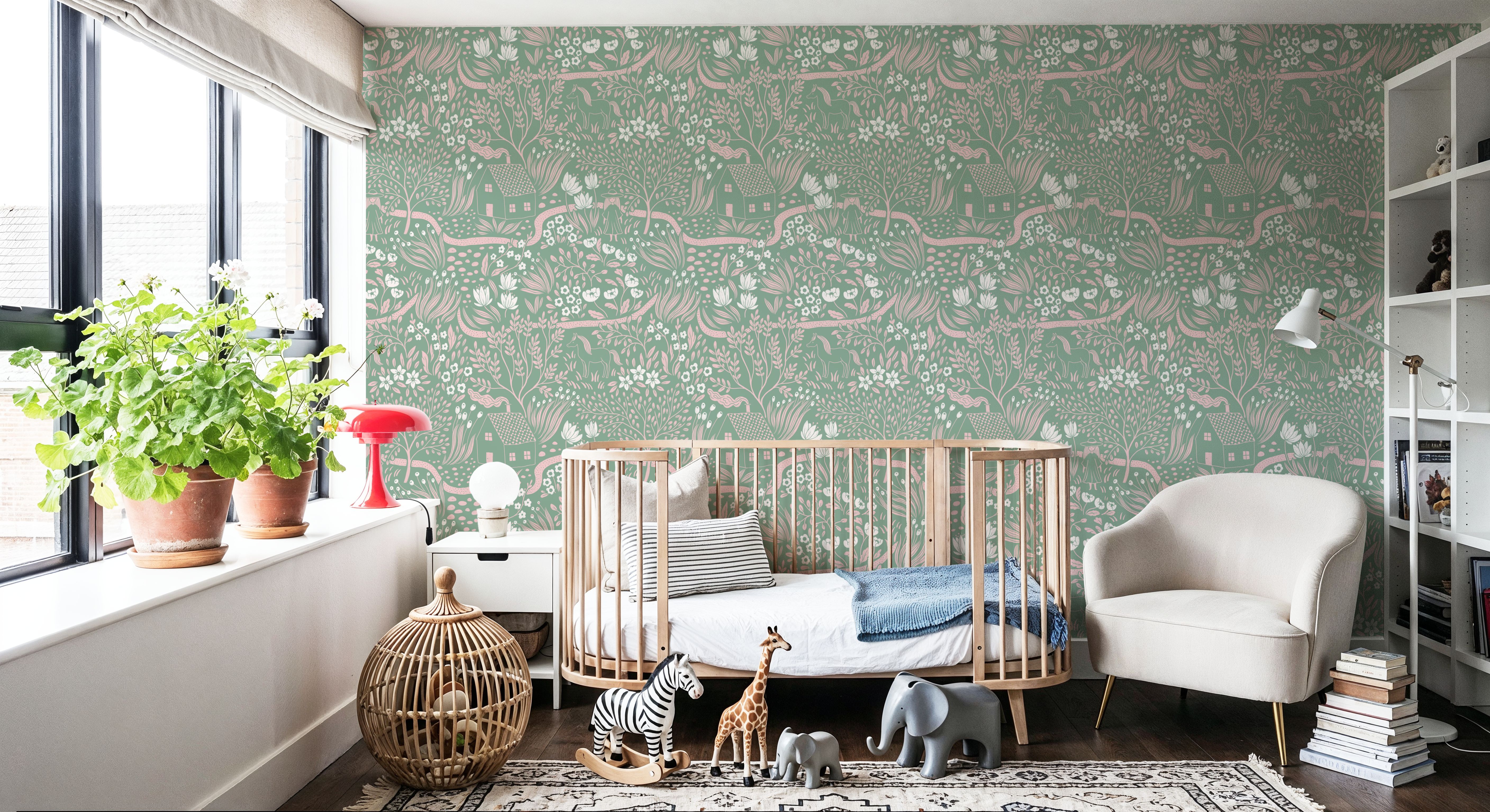 Countryside, Pink on Green