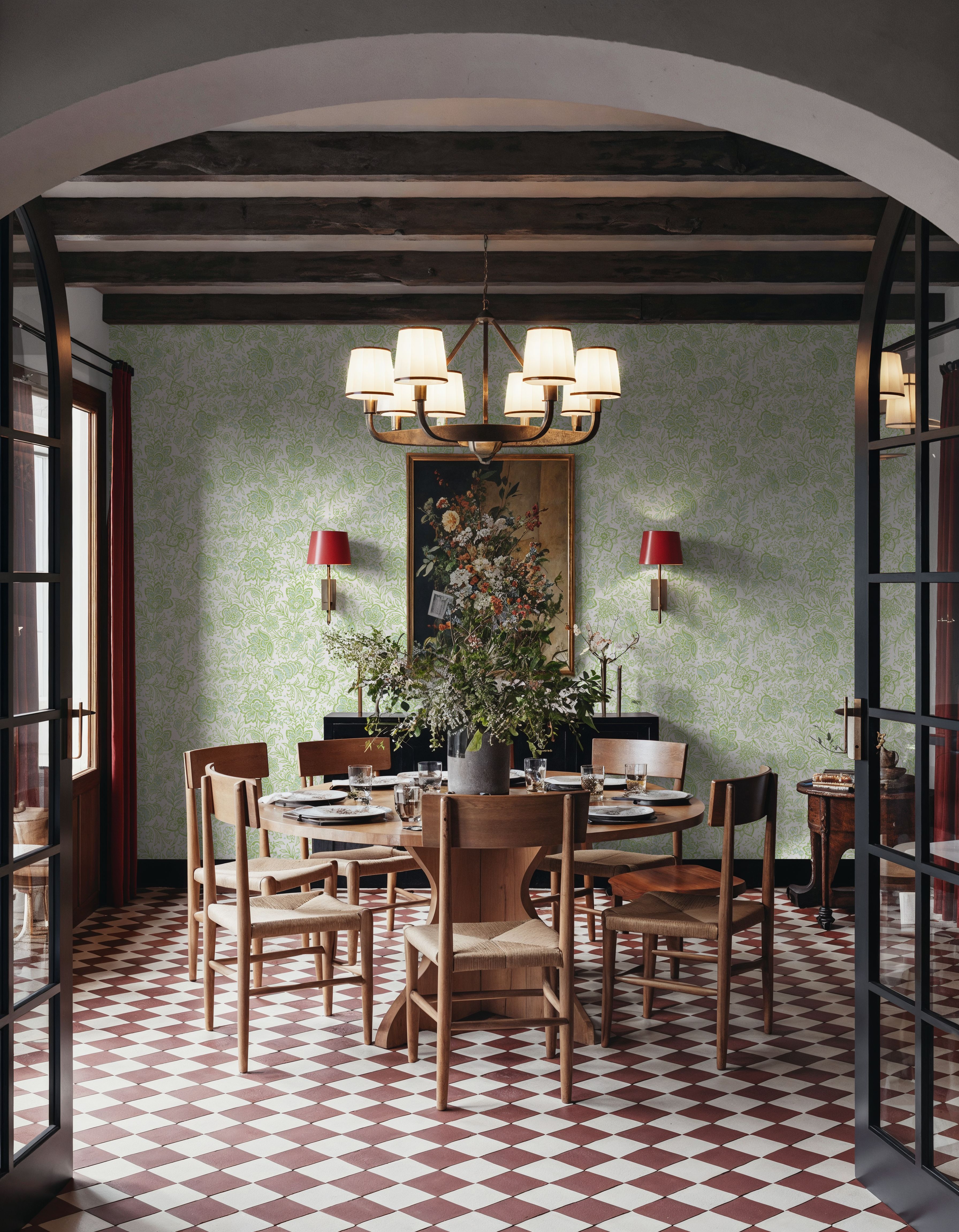 Kala Flowers Green on White