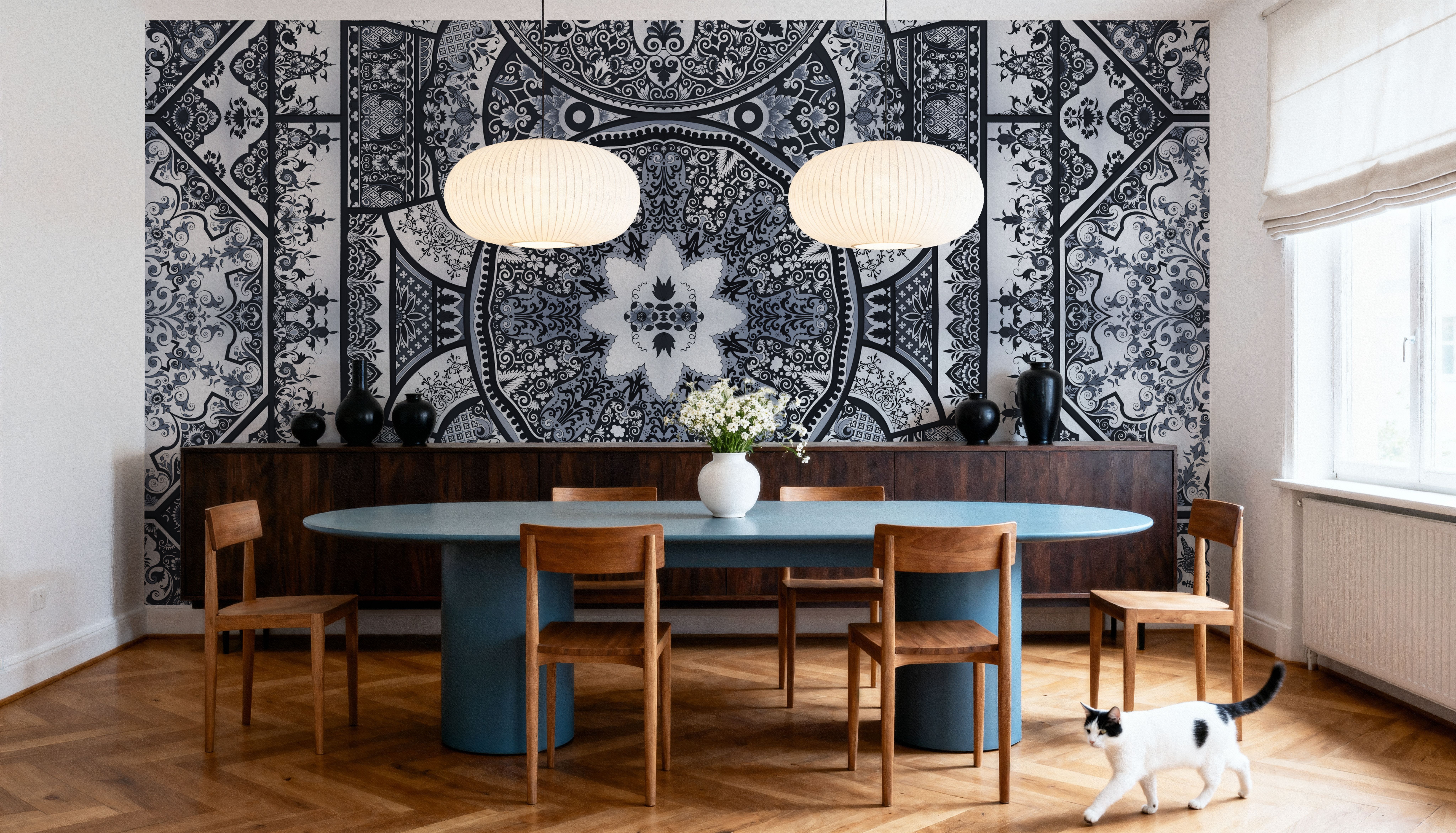 Eastern Tales, Blue, Wallpaper