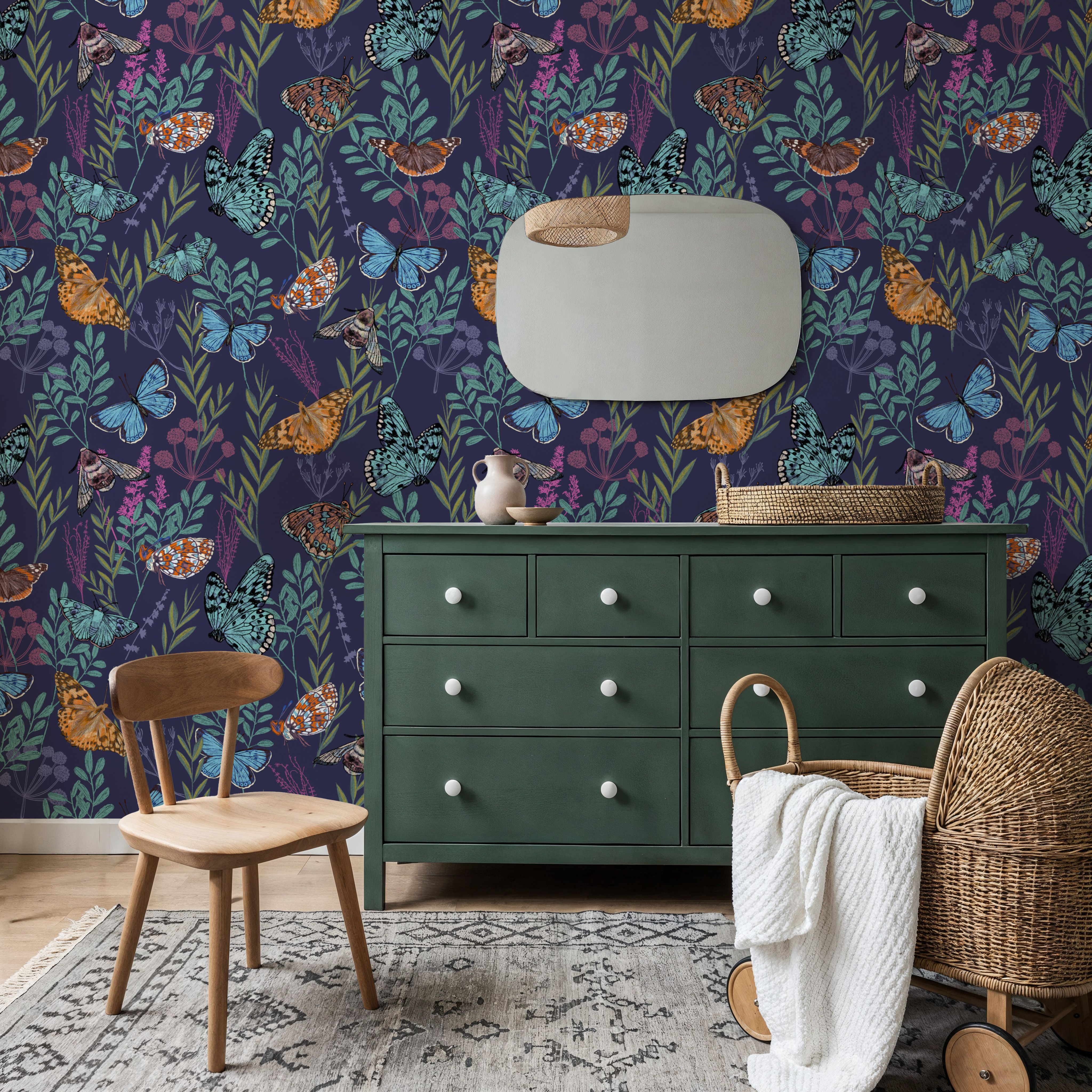 Garden Joy, Deep Blue, Wallpaper