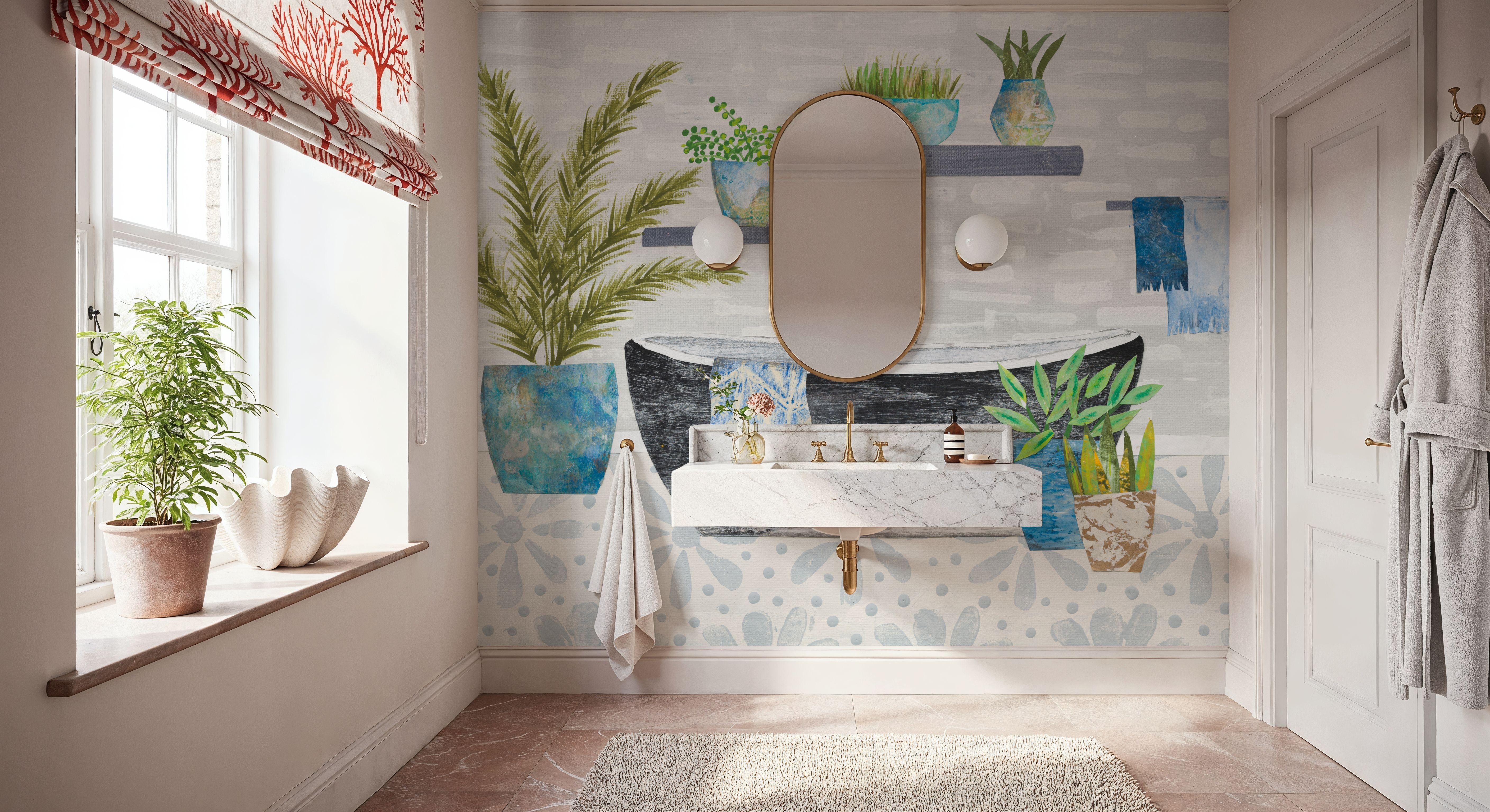 Botanical Bathroom I, Wallpaper