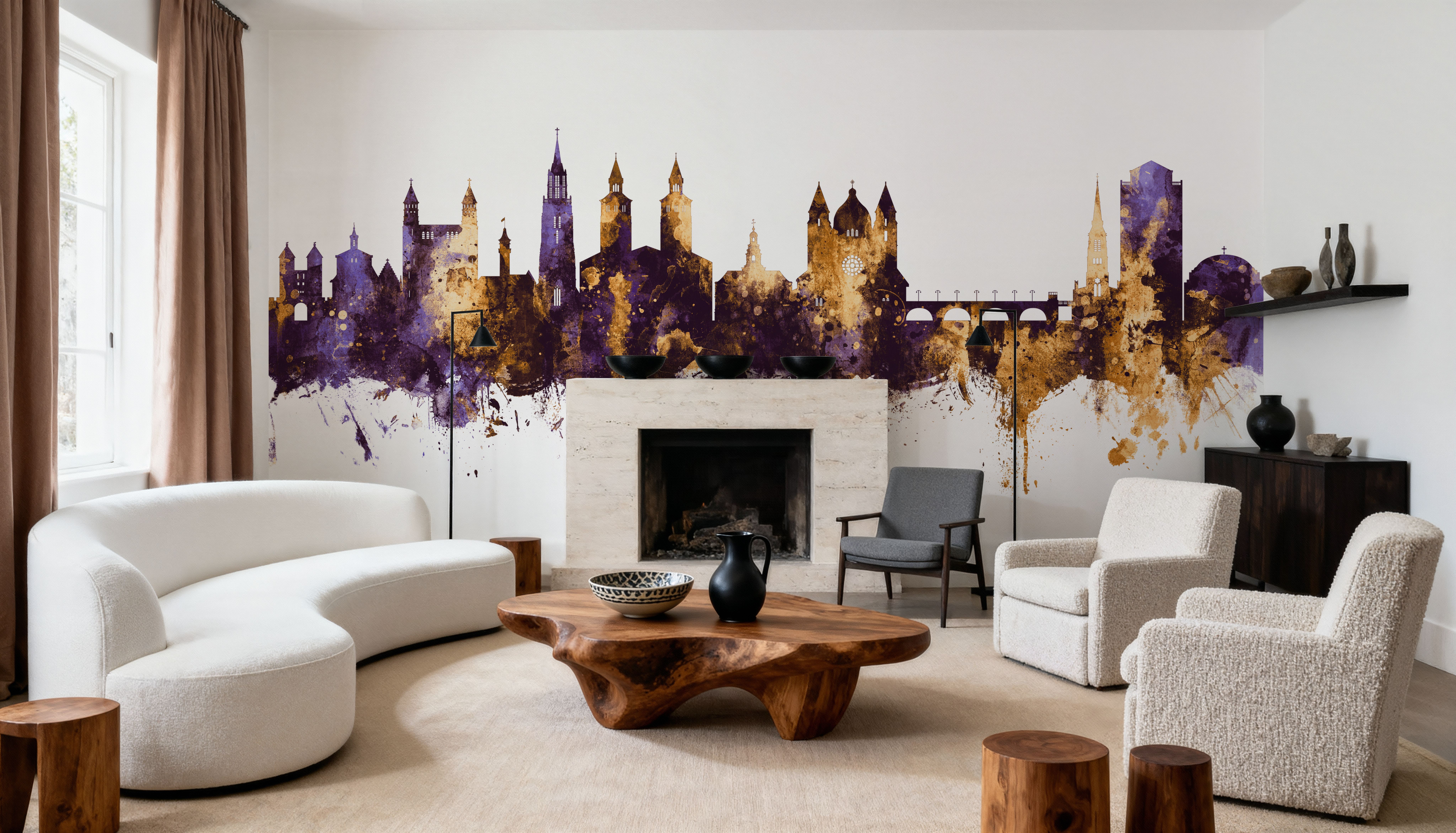 Maastricht The Netherlands Skyline Purple & Gold, Papier peint