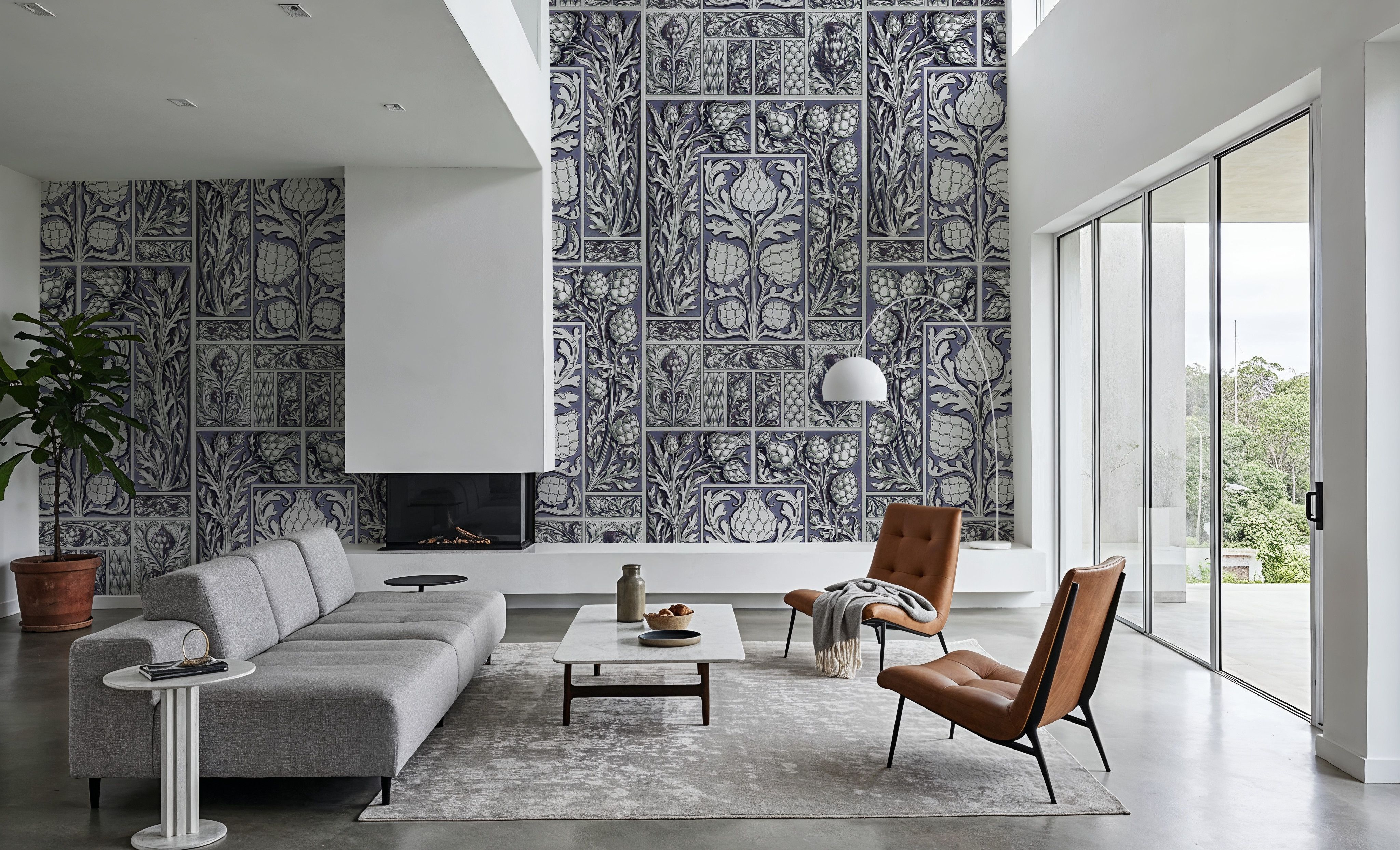 Small Thistle Walls Blue, Wallpaper