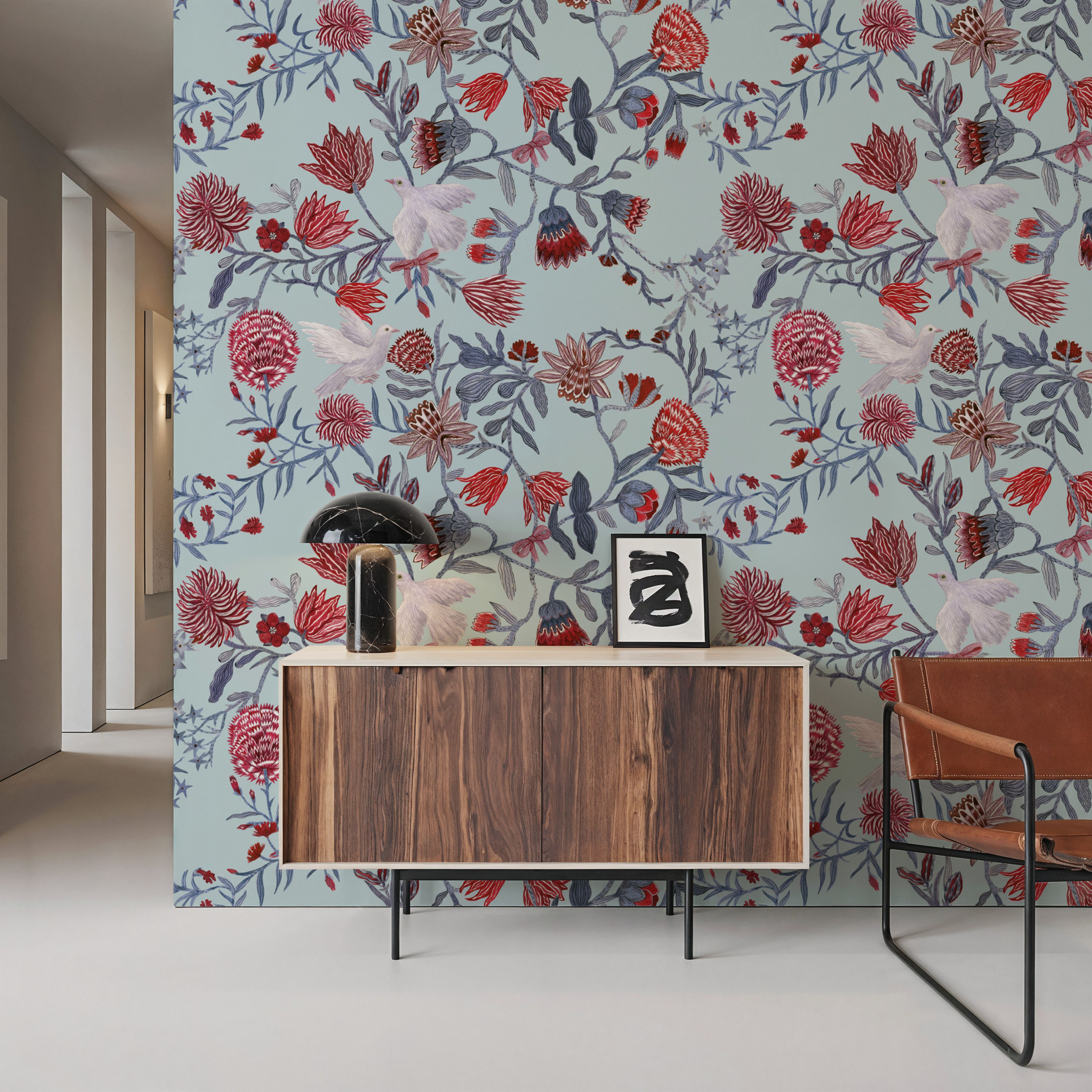 Miracle Blossoms and Birds, Red