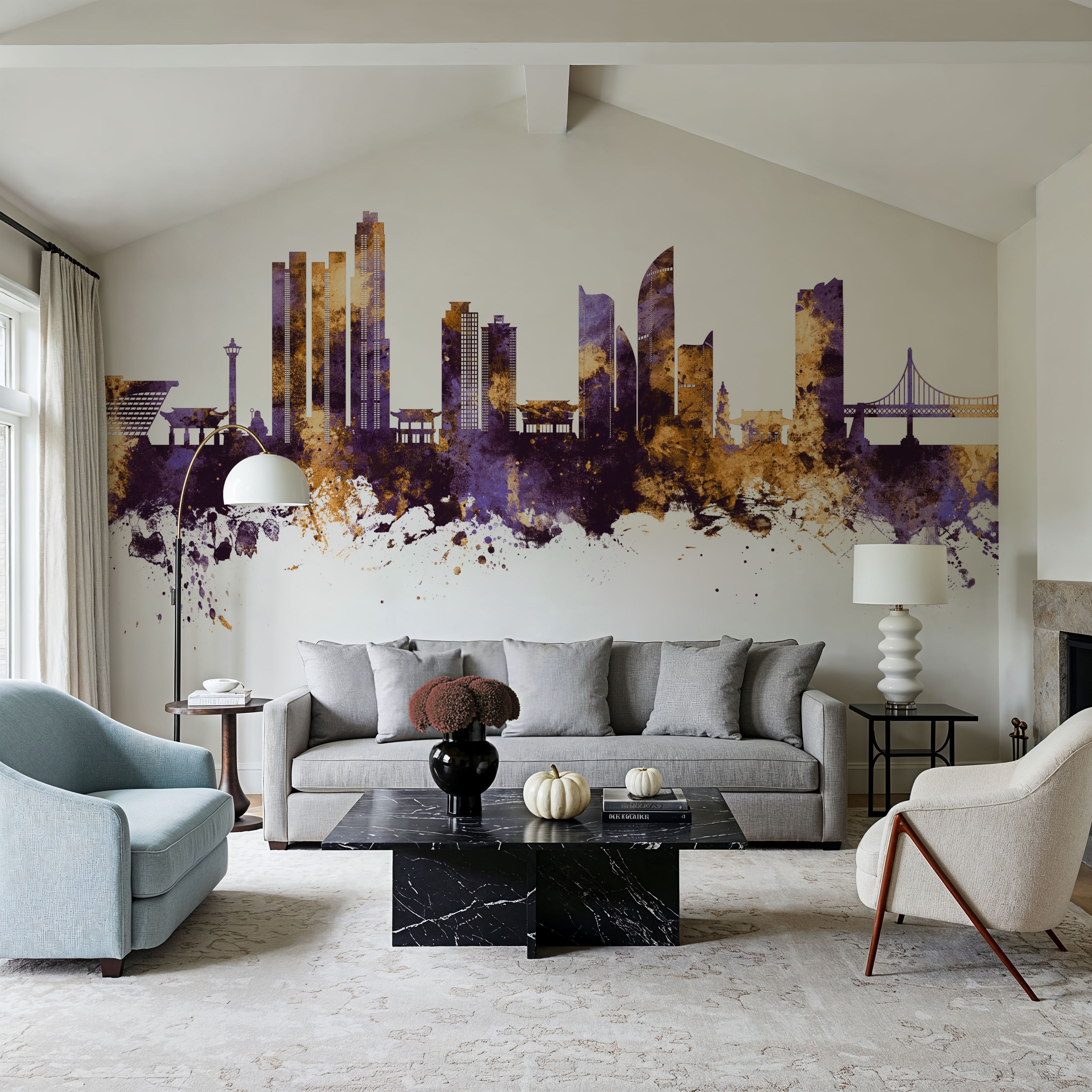 Busan South Korea Skyline Purple & Gold