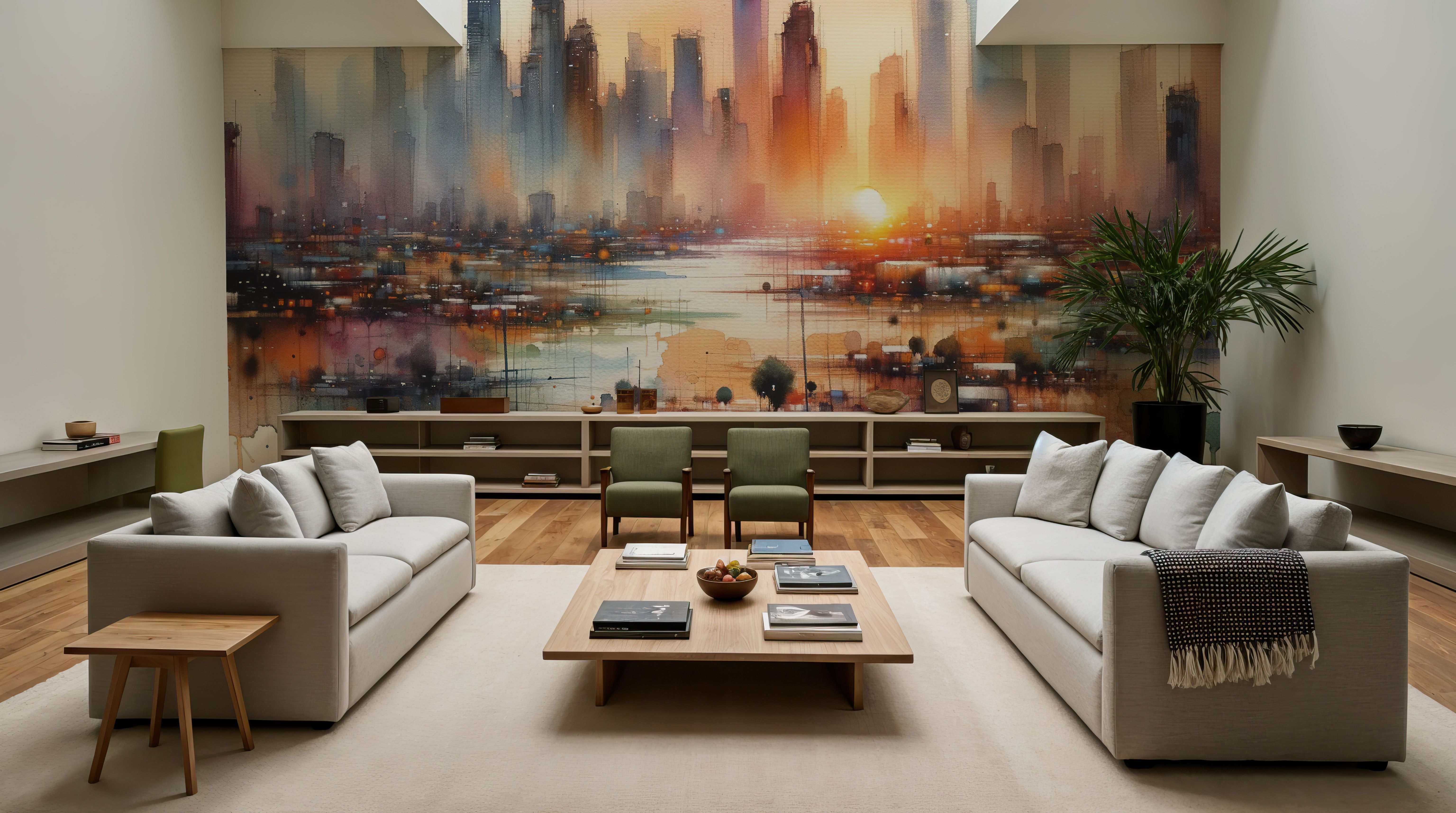 Vibrant Cityscape at Sunset, Behang