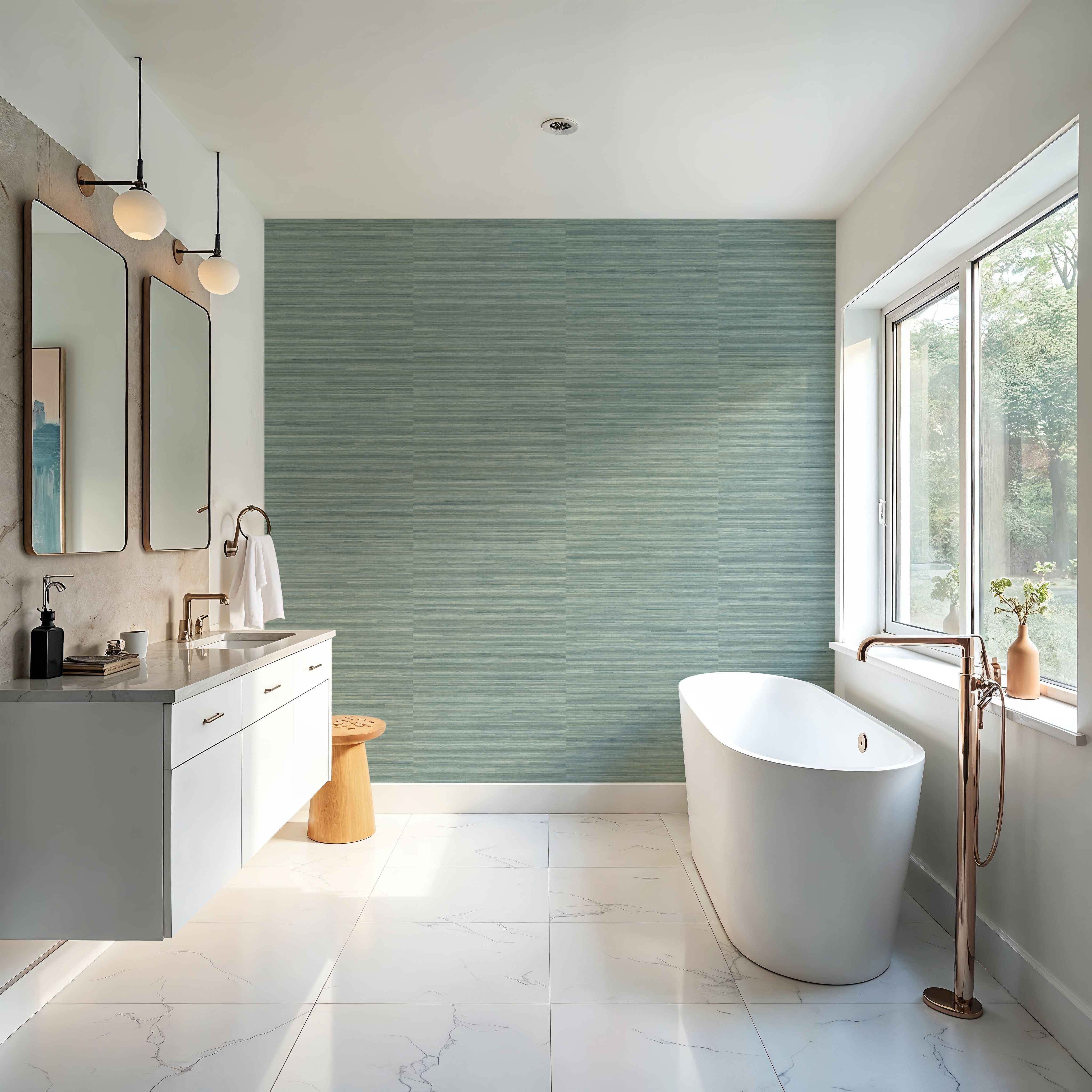 Faux Grasscloth with Visible Seams, Seafoam